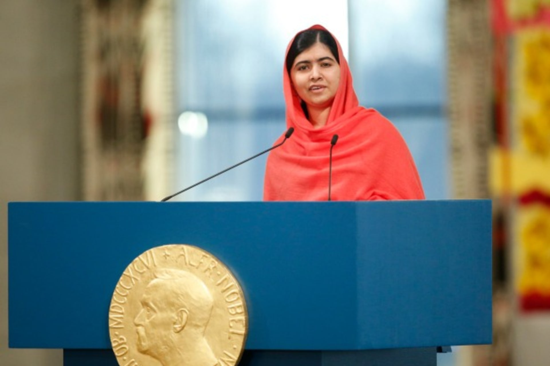 <p>Nobel Peace Prize laureate Malala Yousafzai delivers a speech during the Nobel Peace Prize awards ceremony at the City Hall in Oslo, Norway, on December 10, 2014 (Cornelius Poppe/Reuters/NTB Scanpix/Pool).</p>
