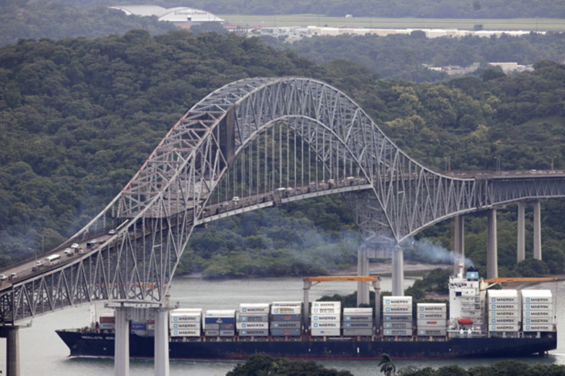 <p>container ship Bridge of the Americas Panama Canal</p>
