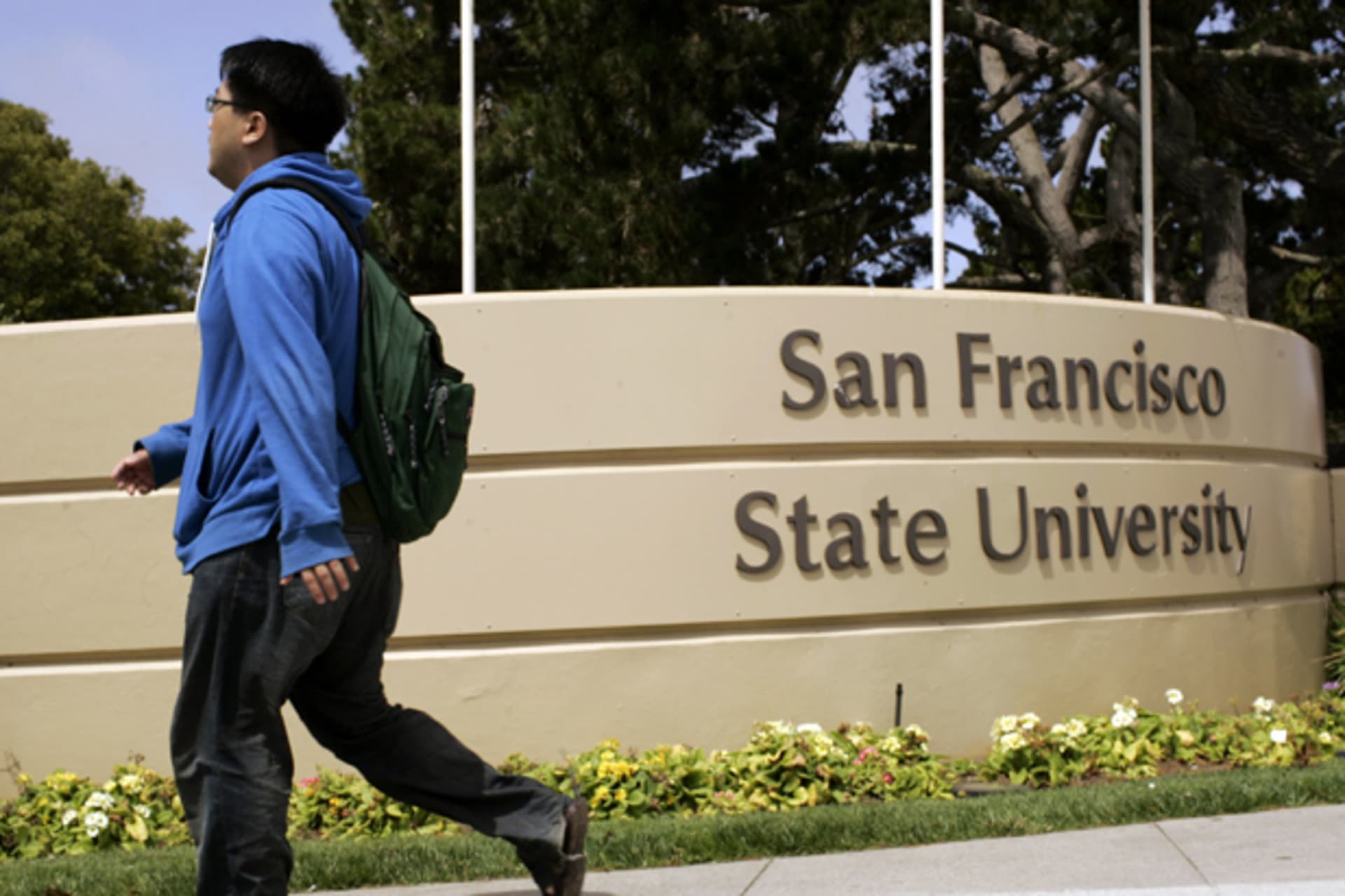 A student walks on the campus of San Francisco State University (Robert Galbraith/Courtesy Reuters).