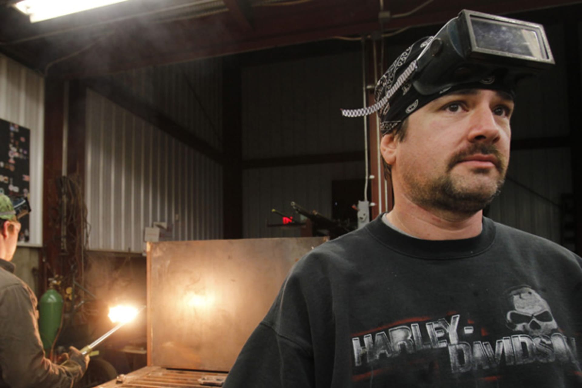 <p>Apprentice iron worker George Vacheresse pauses during a class in Wheeling, West Virginia. Vacheresse was a steel worker for s…n years but decided to retrain after watching layoffs erode the workforce at his machinist shop (Jason Cohn/Courtesy Reuters).</p>
