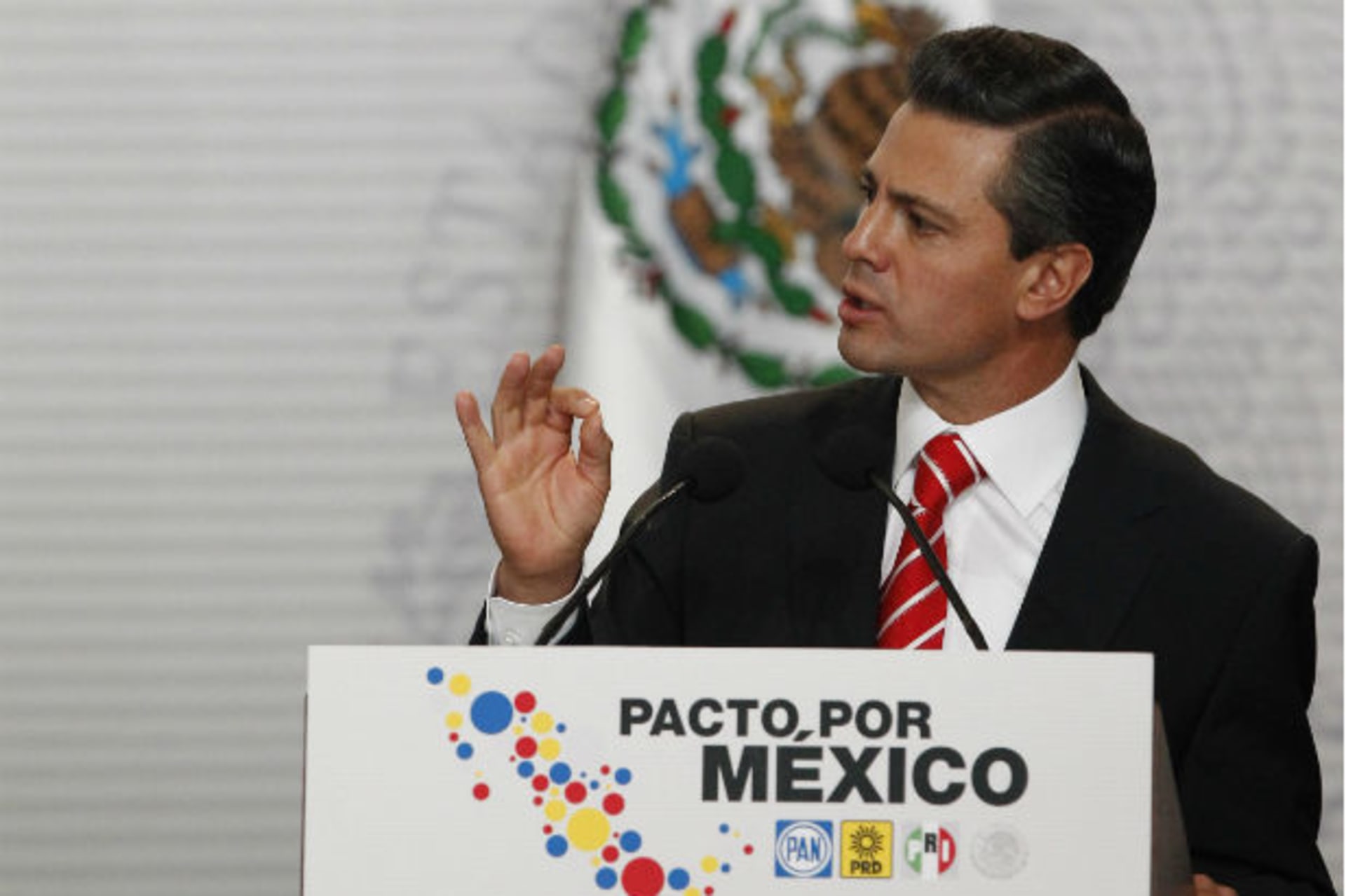 <p>Mexico’s President Enrique Pena Nieto speaks during the presentation of a telecommunications reform bill in Mexico City March 11, 2013</p>
