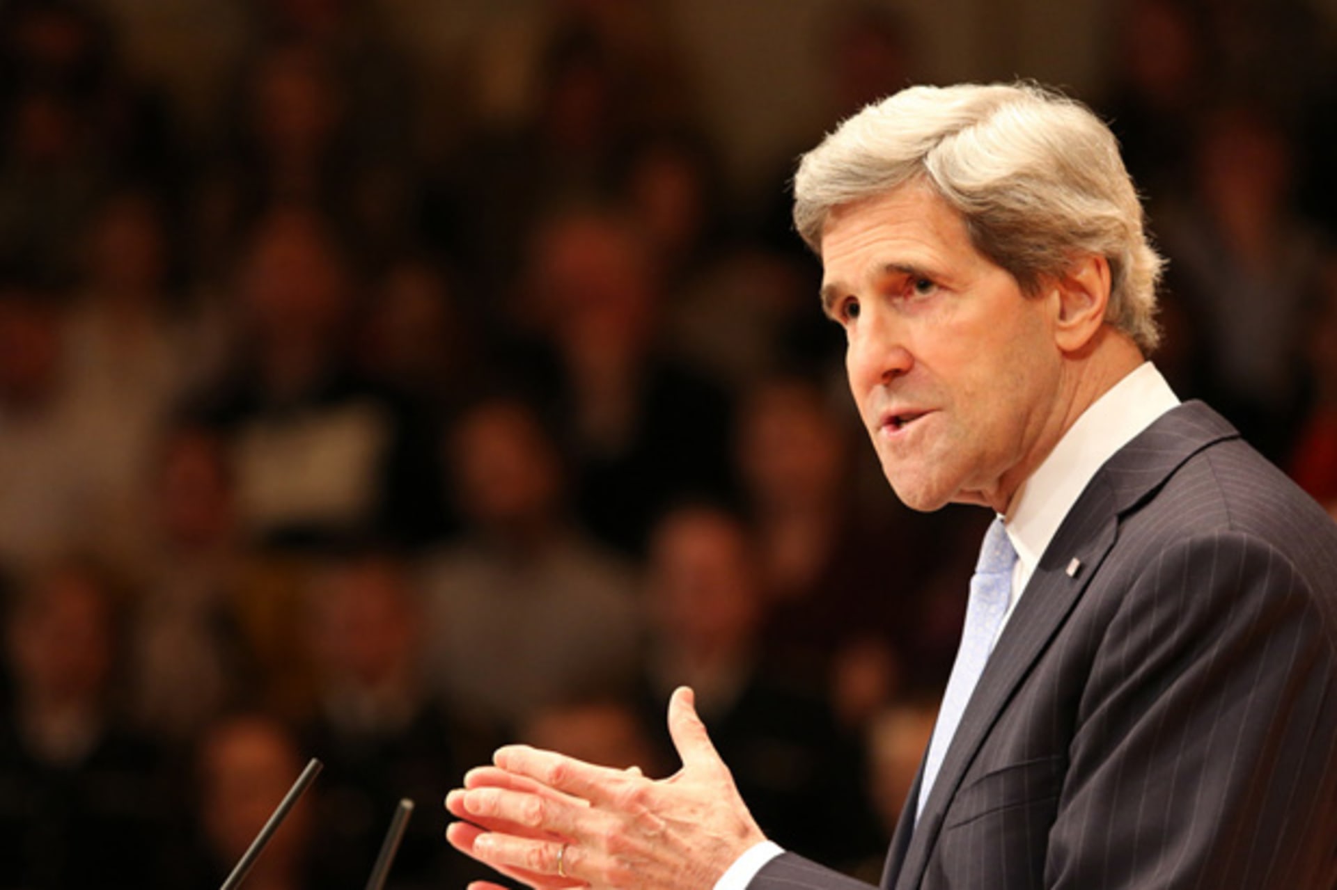 <p>John Kerry delivers his first speech as U.S. Secretary of State at the University of Virginia on February 20, 2013 (U.S. Department of State/Flickr).</p>
