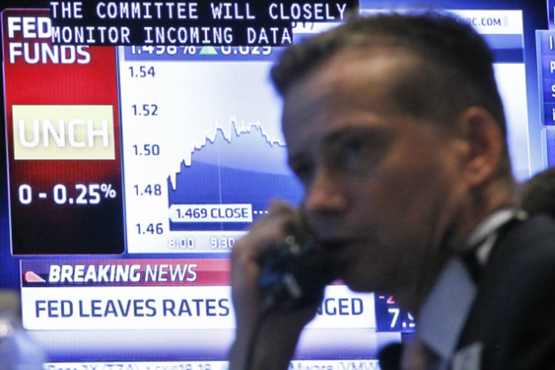 <p>Traders on the floor of the New York Stock Exchange react to the latest interest rate decision of the Federal Reserve (Brendan McDermid/Courtesy Reuters).</p>
