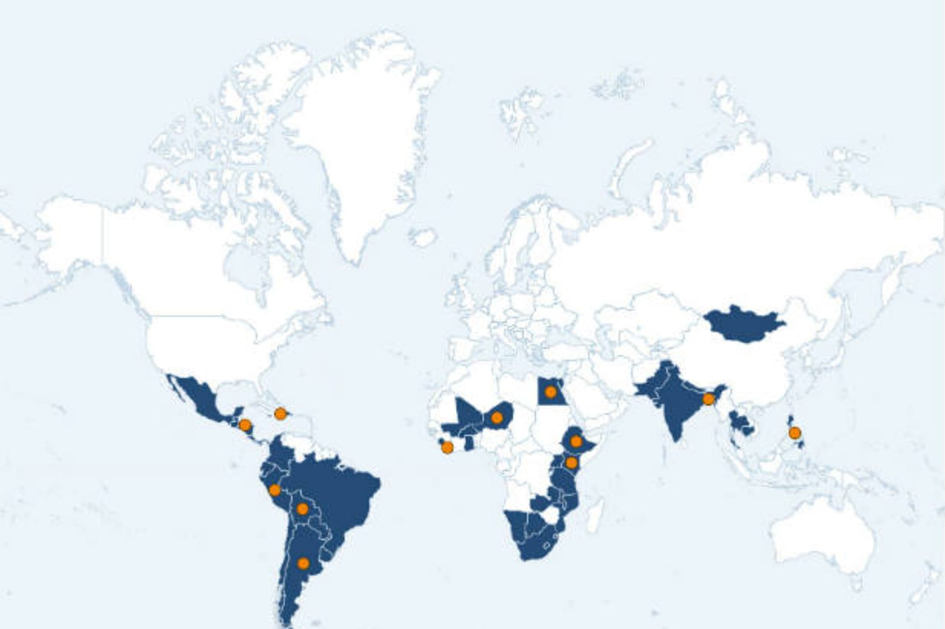 <p>This map shows countries implementing anti-poverty social protection programs that include cash transfers and reach more than …ed their programs in the past three years. (New America Foundation. Global Savings and Social Protection Database. July 2012.)</p>
