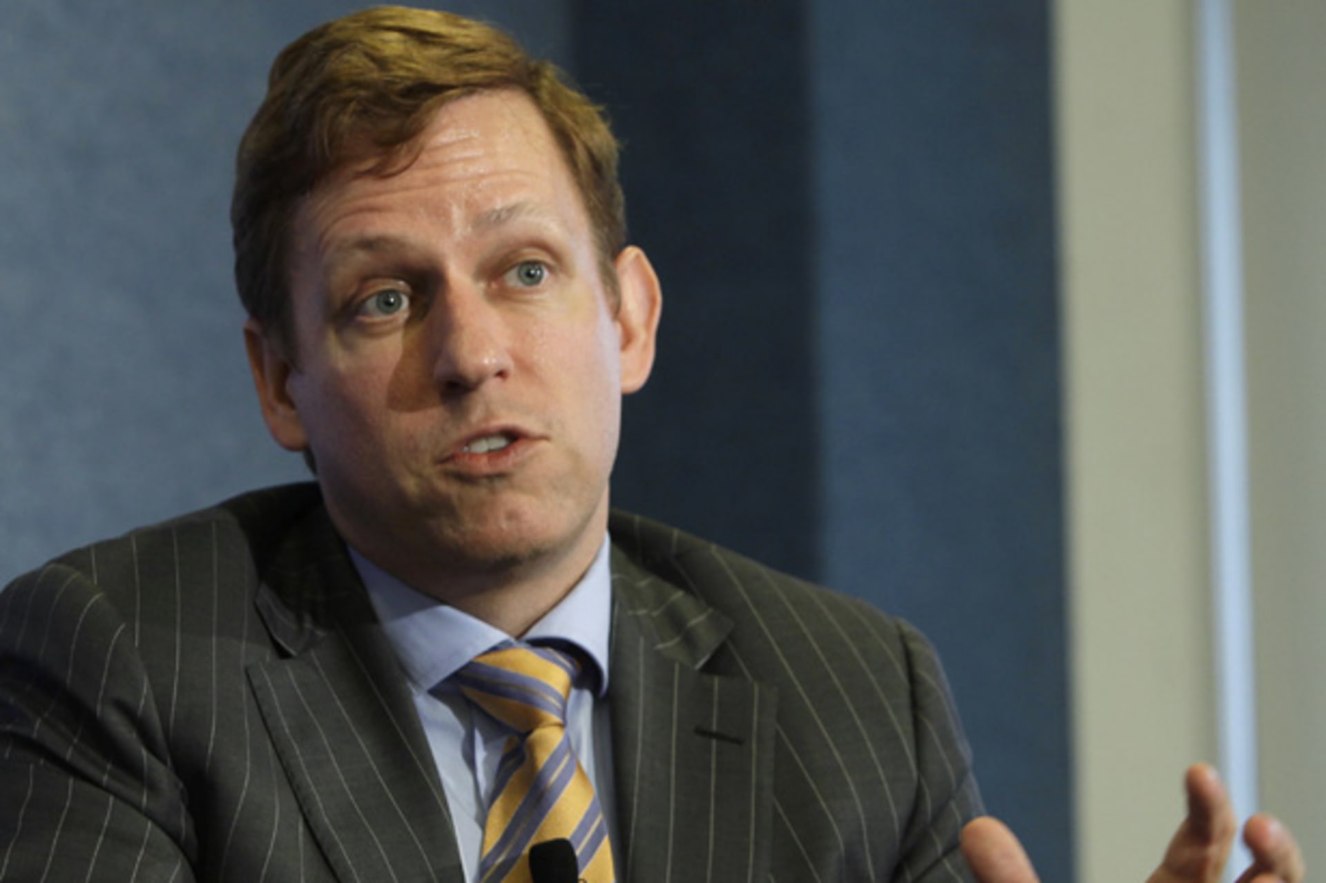 <p>Co-founder of PayPal Peter Thiel speaks during a news conference in Washington in October 2011 (Yuri Gripas/Courtesy Reuters).</p>