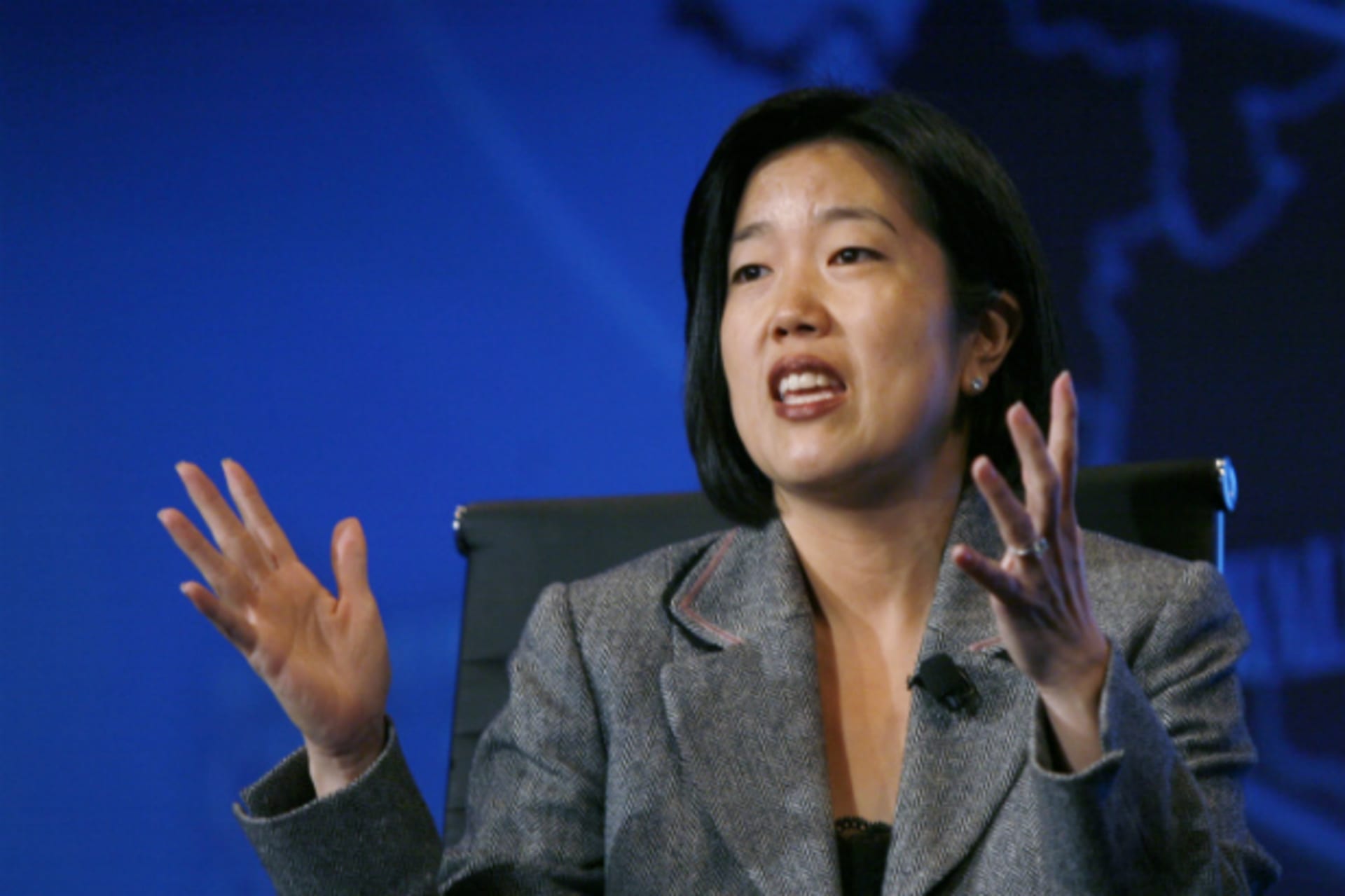 <p>Michelle Rhee, founder and CEO of StudentsFirst and former chancellor of DC public schools, speaks at the “Educated Workforce” session of an economic forum in 2009. (Hyungwon Kang/Courtesy Reuters)</p>
