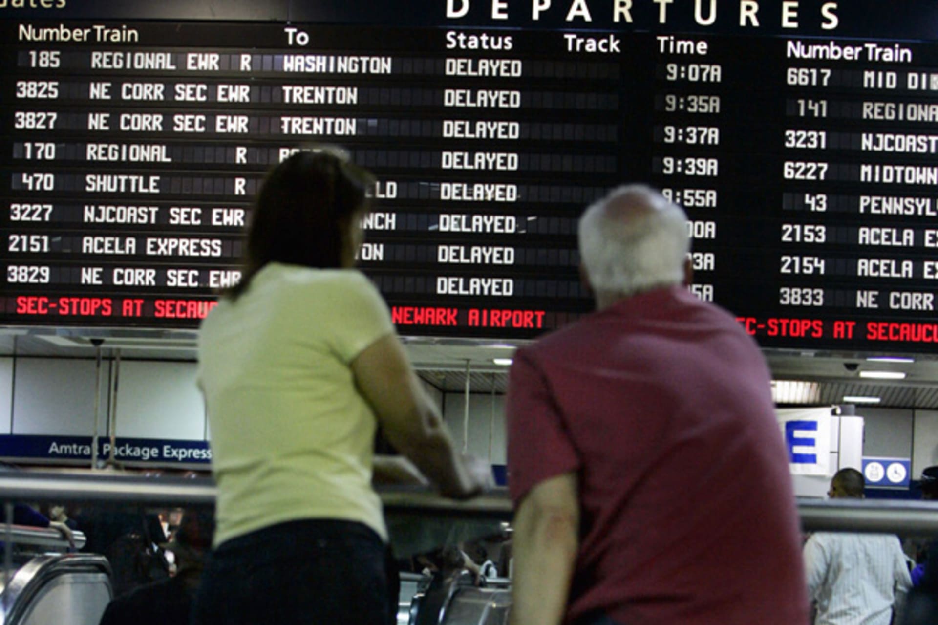 <p>Passengers wait for a train at New York’s Penn Station. (Shannon Stapleton/Courtesy Reuters)</p>
