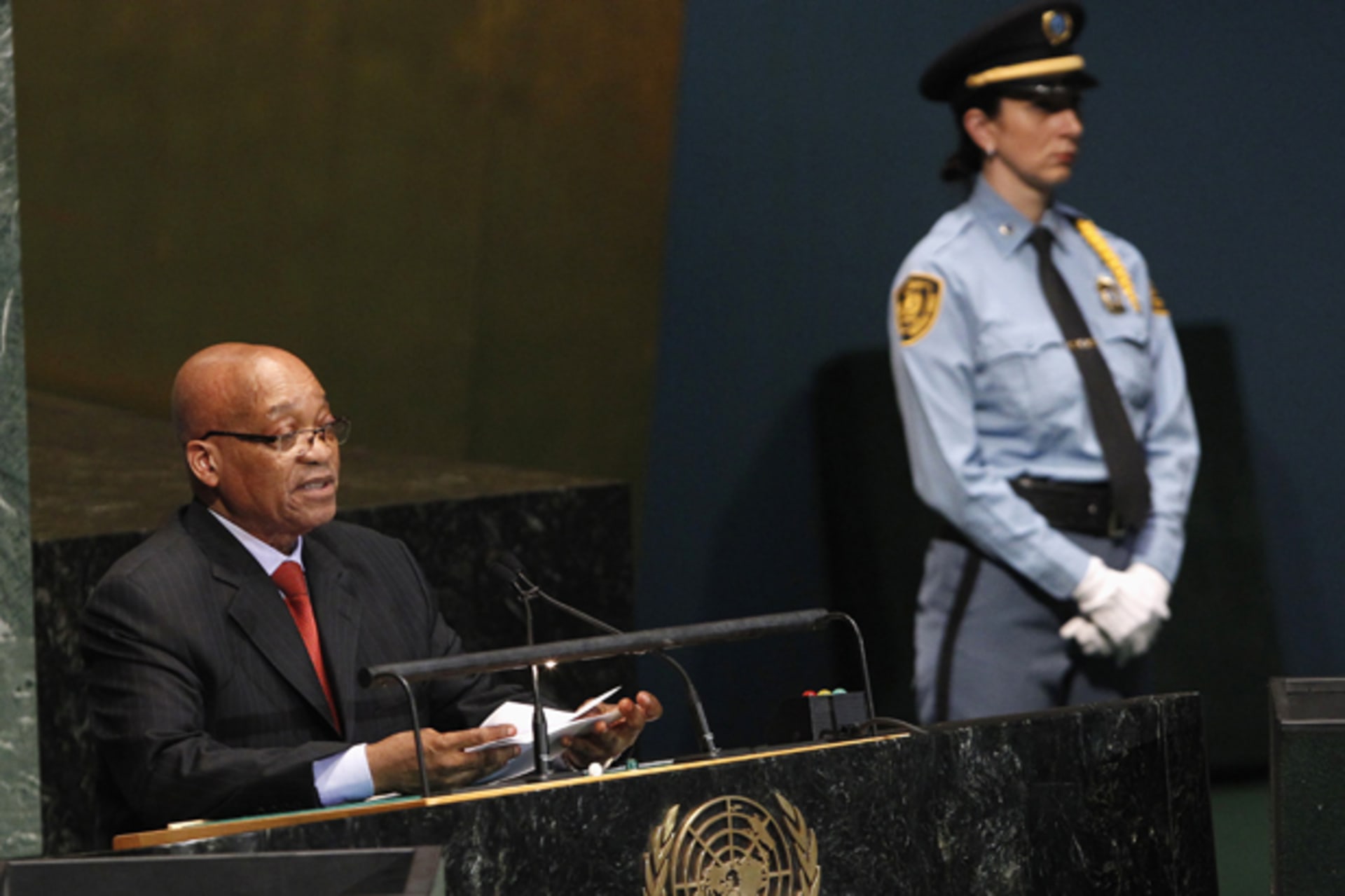 South Africa's President Zuma speaks during high-level meeting of General Assembly on the Rule of Law at United Nations headquarters in New York