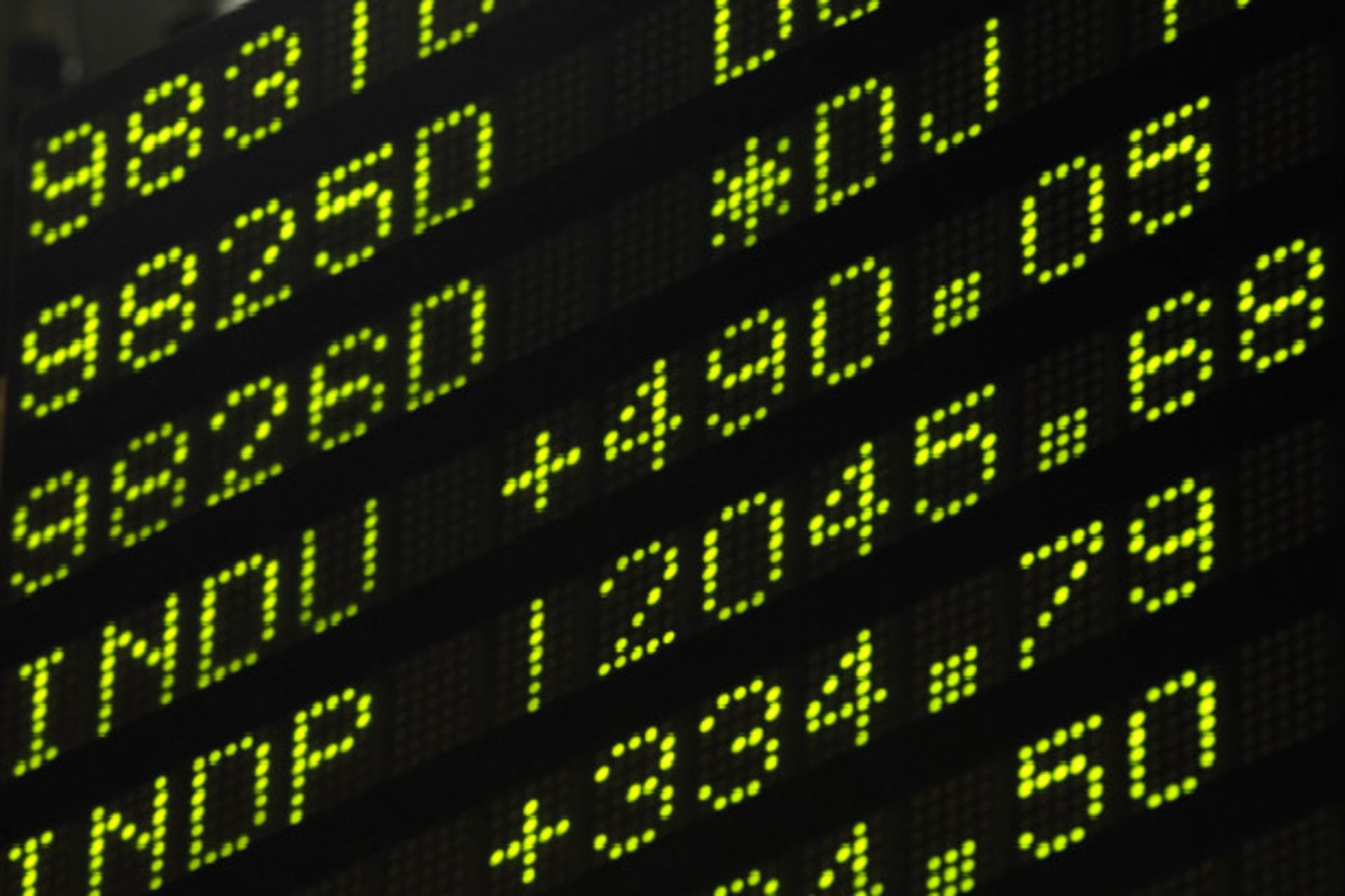 <p>Stock board on the floor of the New York Stock Exchanging showing rise in the Dow Jones Industrial Average on November, 30 2011. (Brendan McDermid/Courtesy Reuters)</p>
