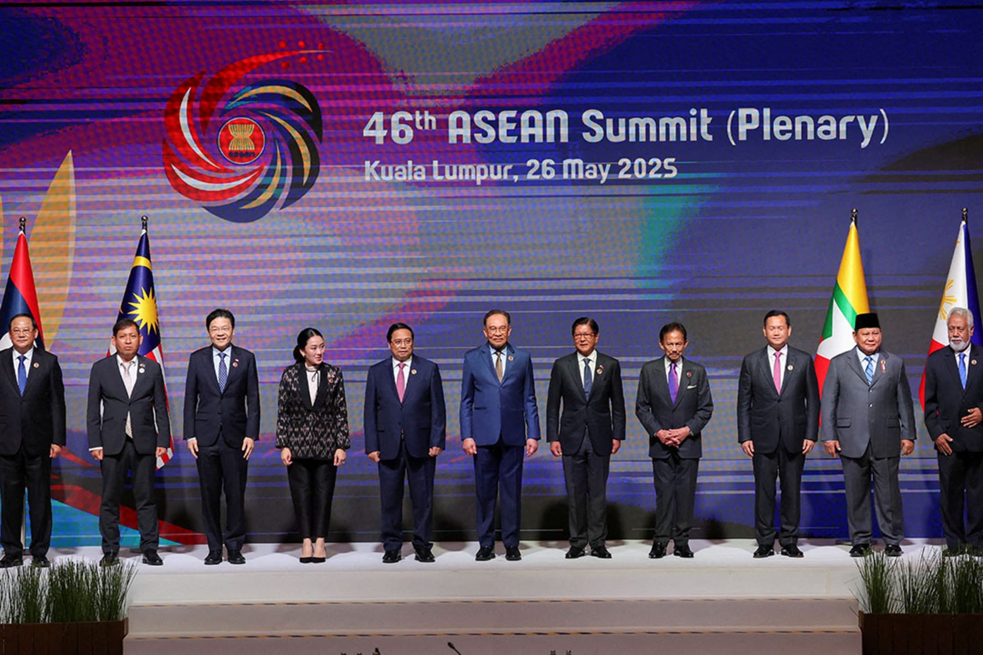 <p>ASEAN Leaders stand for photos at the 46th ASEAN Summit in Kuala Lumpur, Malaysia.</p>
