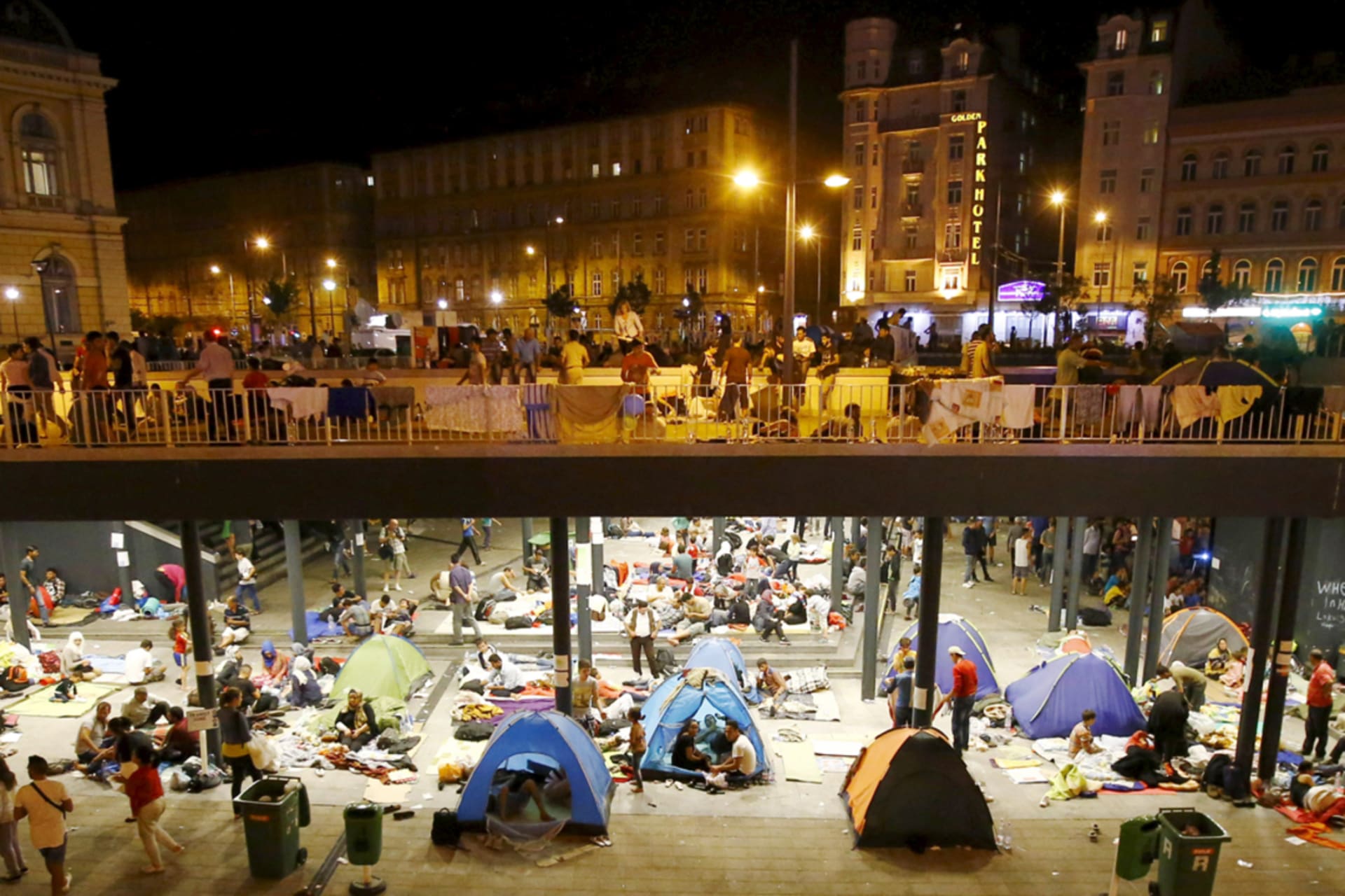 <p>Migrants are seen at a makeshift camp in an underground station in front of the Keleti railway station in Budapest, Hungary.</p>
