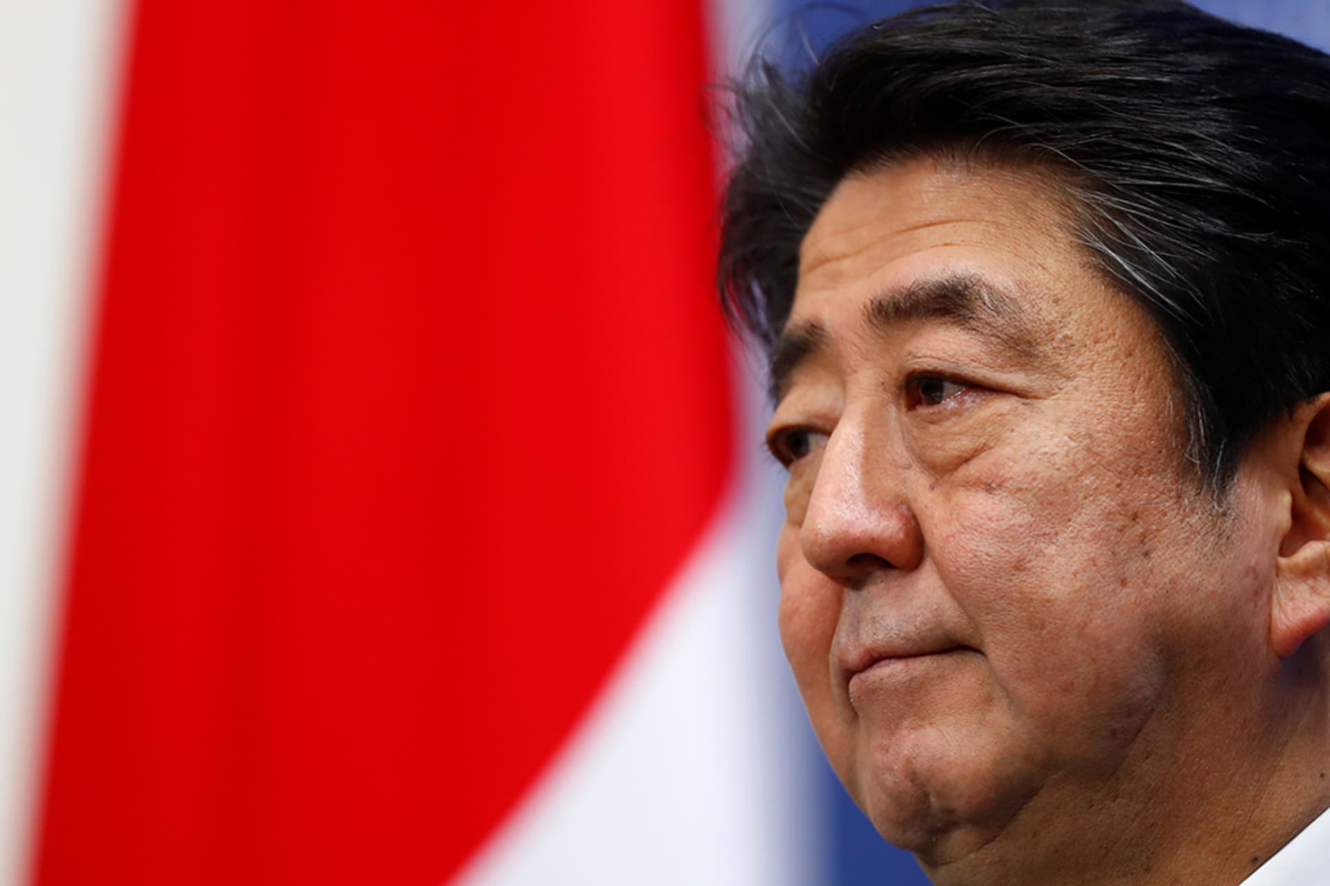 <p>Japanese Prime Minister Shinzo Abe holds a press conference in January 2018.</p>
