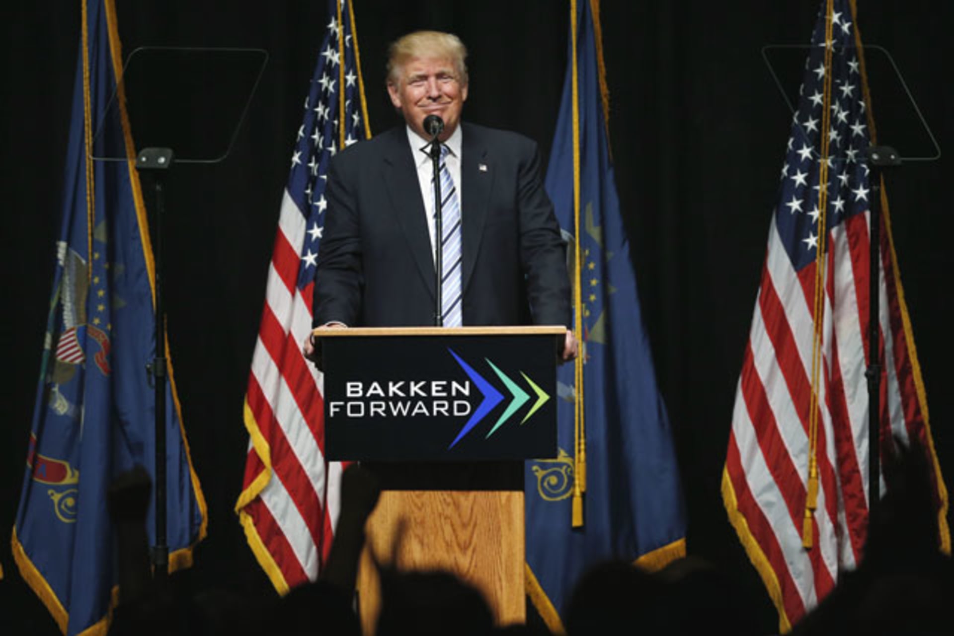 <p>Donald Trump addresses supporters in Bismarck, North Dakota.</p>

