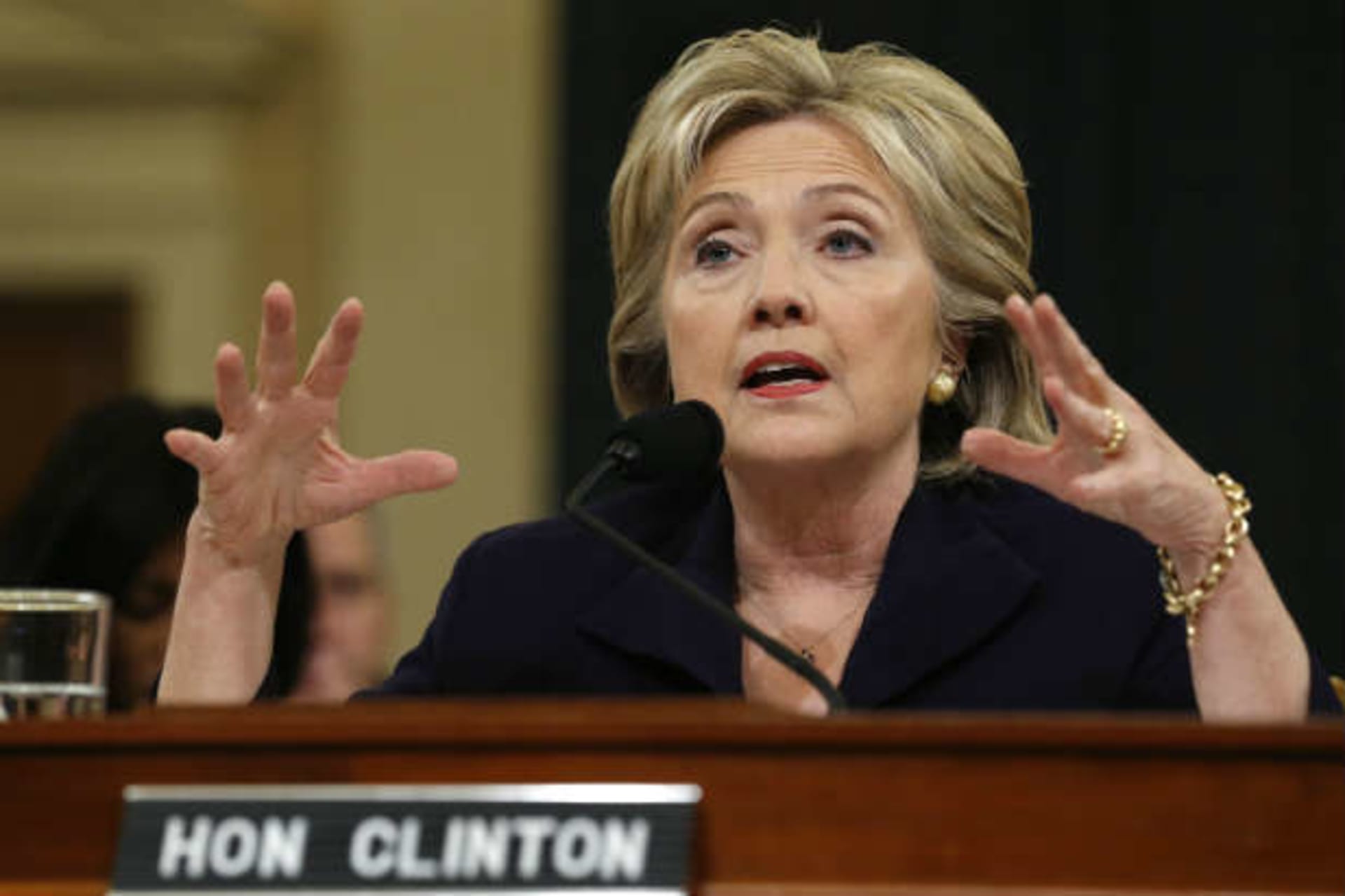 <p>Democratic presidential candidate Hillary Clinton testifies before the House Select Committee on Benghazi, October 22, 2015. (Jonathan Ernst/Reuters)</p>
