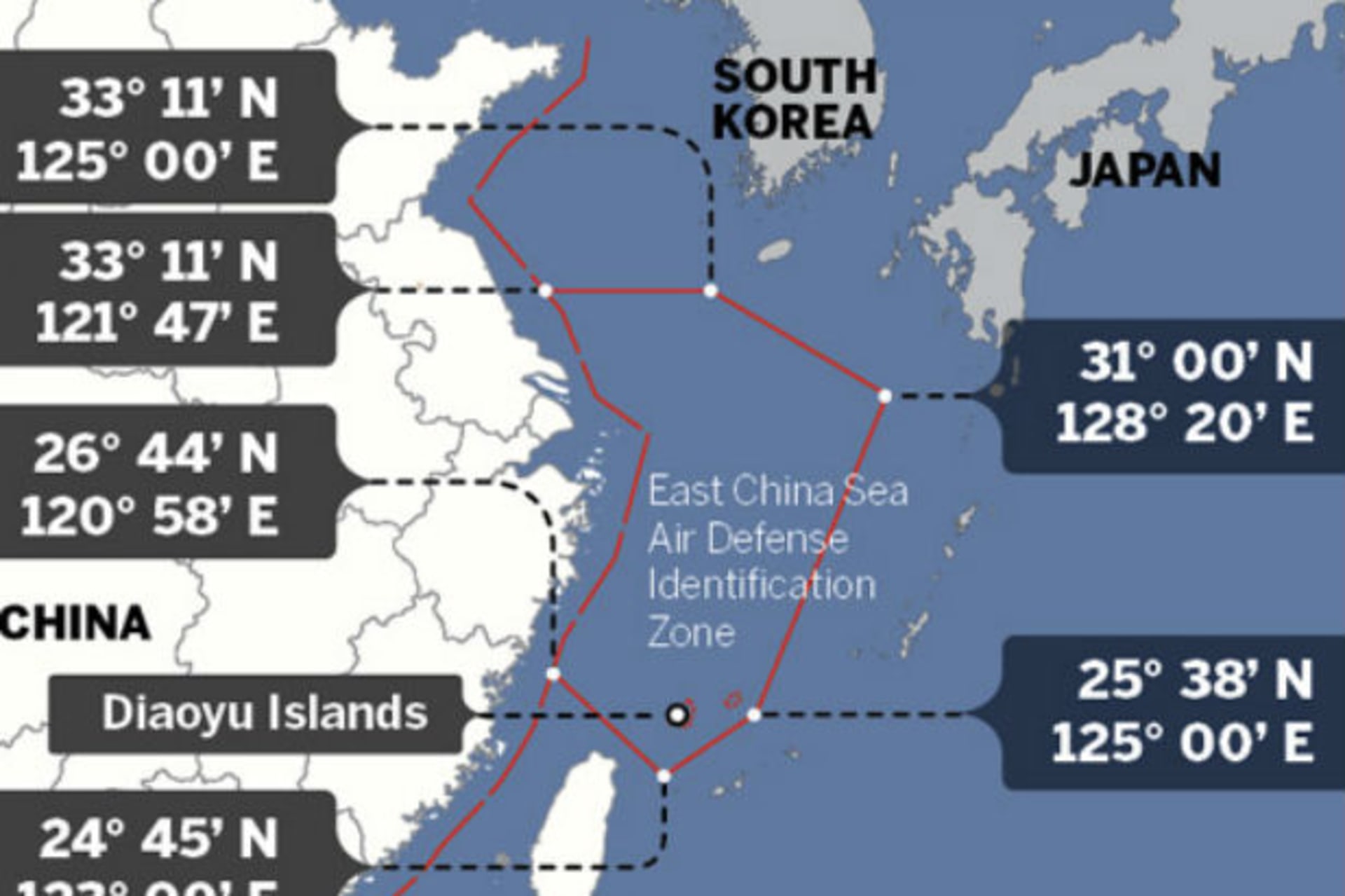 <p>China announces new Air Defense Identification Zone across the East China Sea November 23, 2013 (Courtesy China’s Ministry of National Defense).</p>

