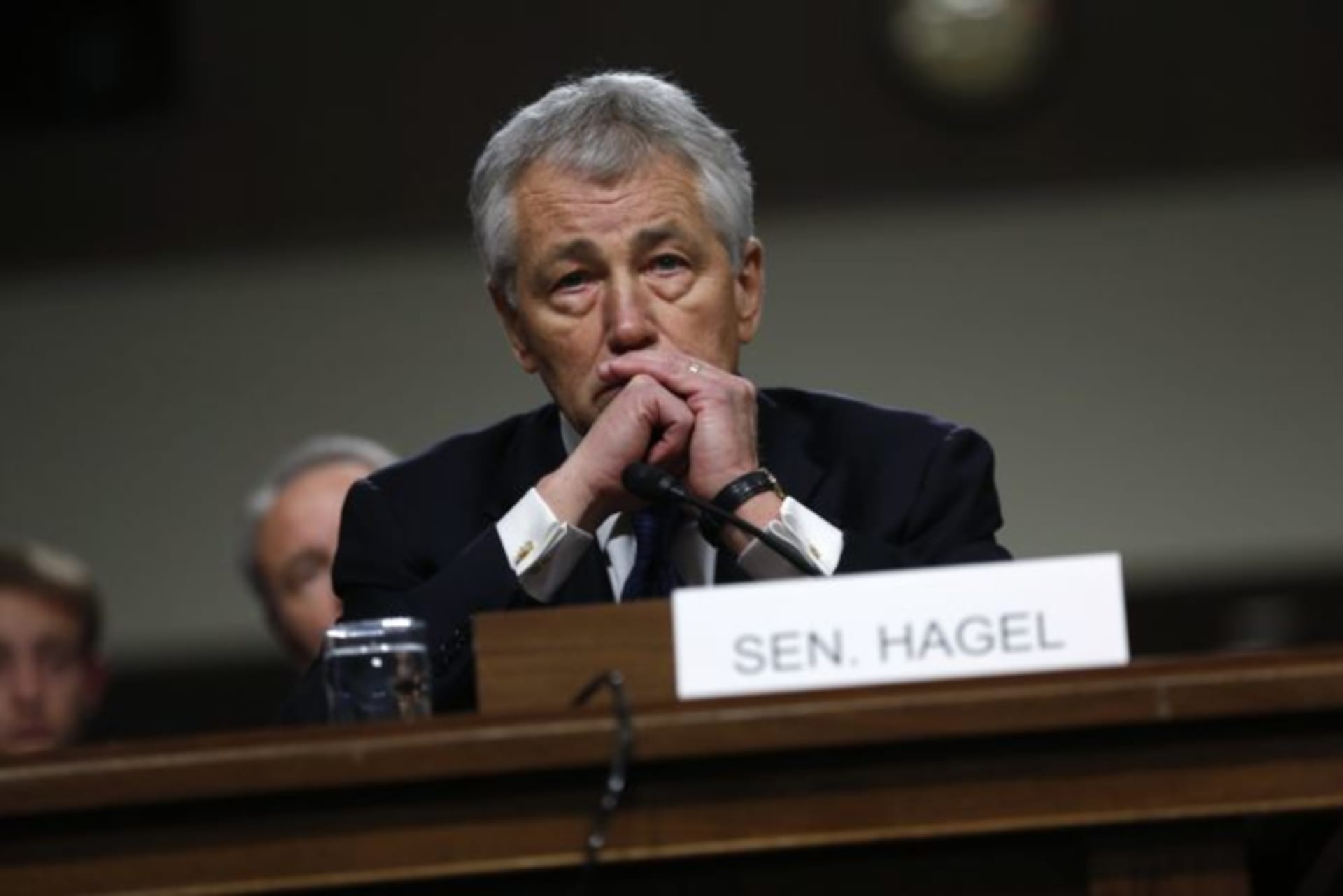 <p>Former U.S. senator Chuck Hagel testifies during a Senate Armed Services Committee hearing on his nomination to be defense secretary on January 31, 2013 (Kevin Lemarque/Courtesy Reuters).</p>
