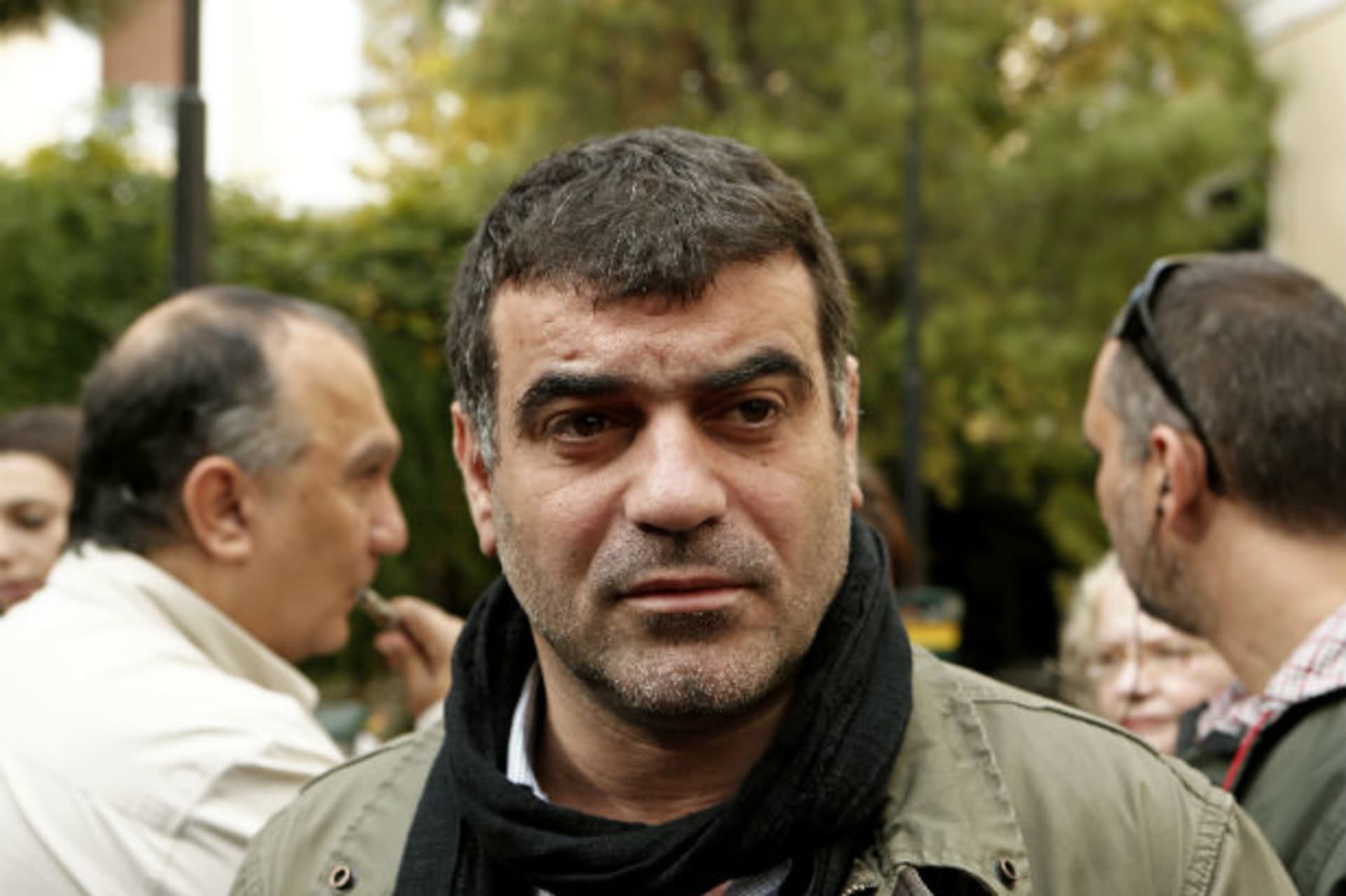 <p>Greek editor Costas Vaxevanis waits outside a courthouse in Athens. 11/01/2012</p>
