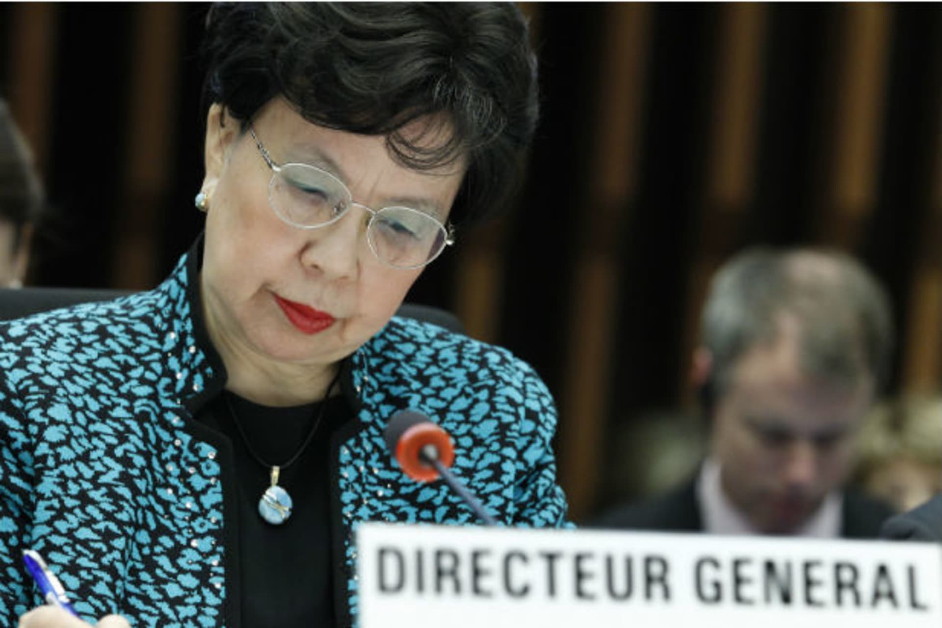 <p>World Health Organization (WHO) Director-General Margaret Chan addresses the media during the Executive Board’s special session on Ebola on January 25, 2015.</p>
