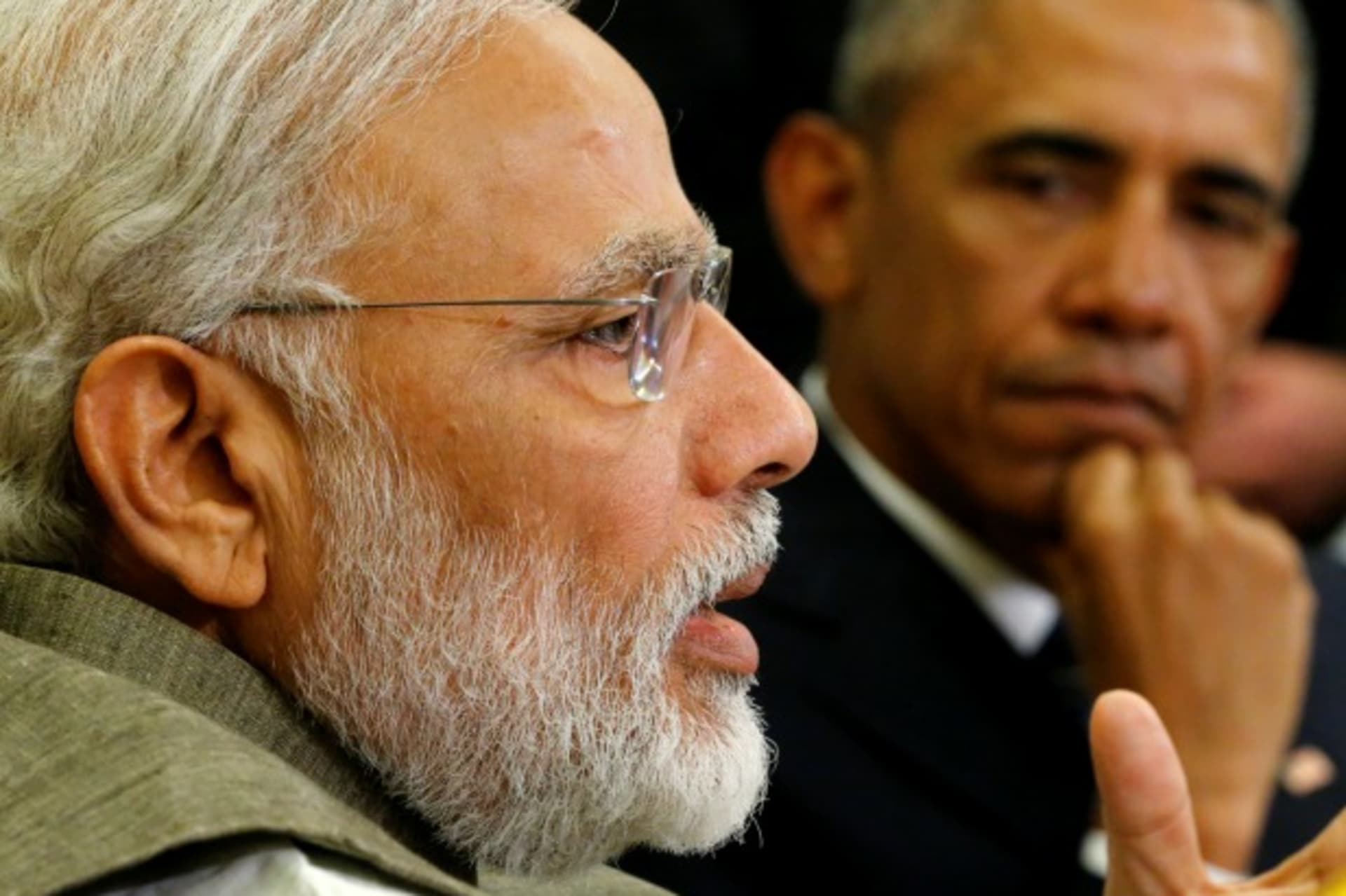 <p>India’s Prime Minister Narendra Modi delivers remarks to reporters after meeting with U.S. President Barack Obama in Washington, June 7, 2016. (Jonathan Ernst/Reuters)</p>
