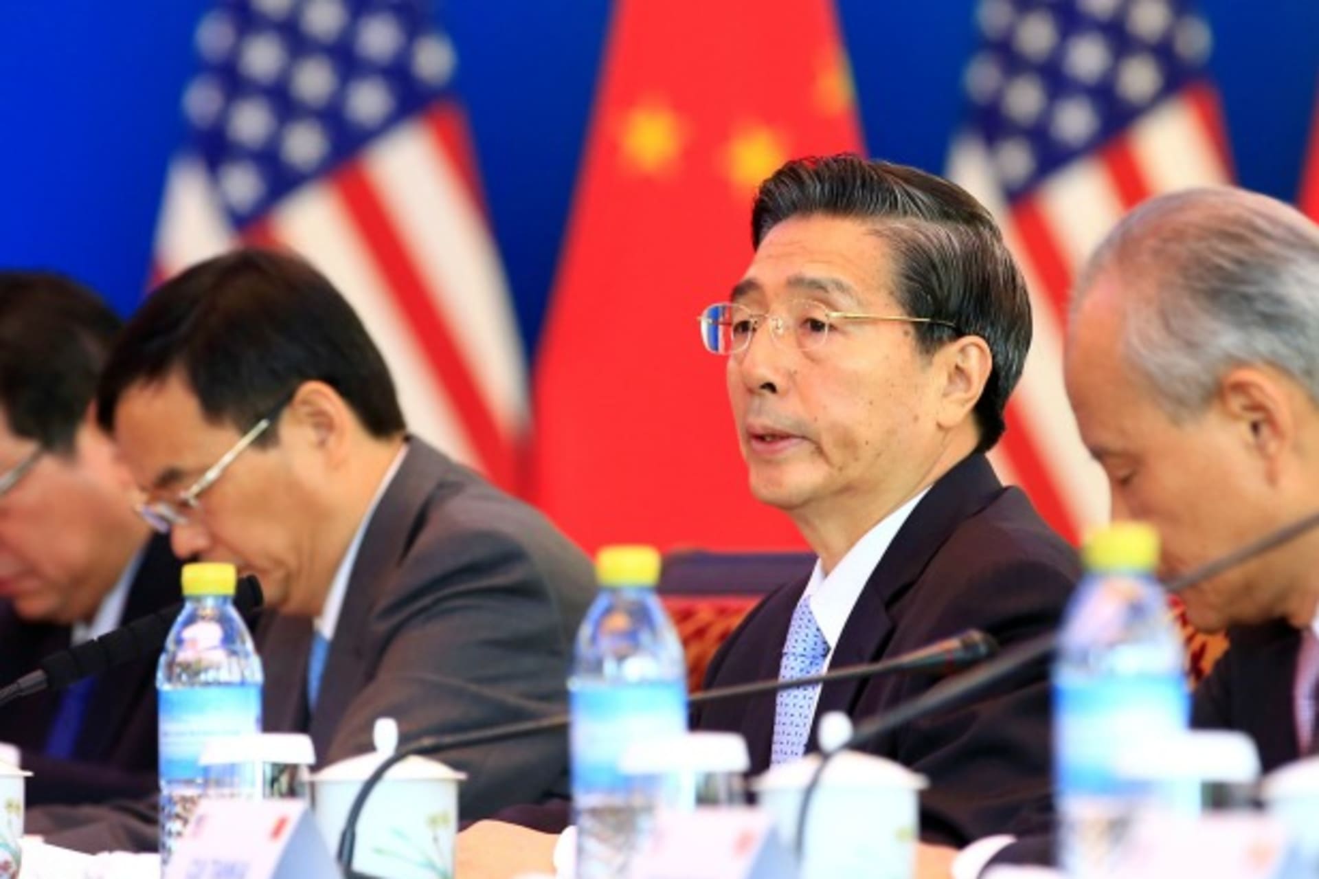 <p>Guo Shengkun (center), China’s Minister of Public Security, speaks during the Second U.S.-China High-Level Joint Dialogue on Cybercrime and Related Issues at the Diaoyutai State Guesthouse in Beijing, June 14, 2016. (Jason Lee/Reuters)</p>
