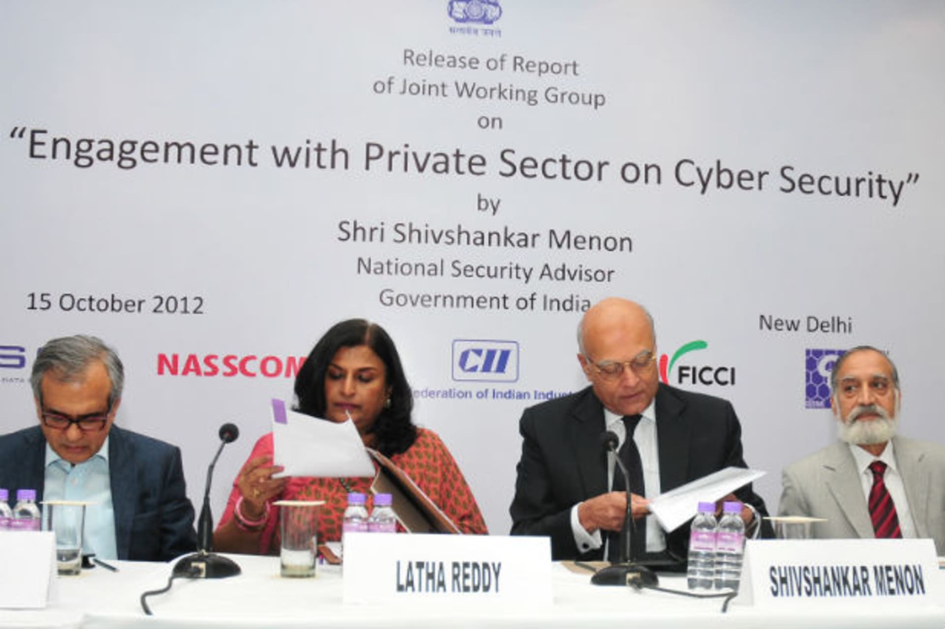 <p>India’s National Security Advisor, Shri Shivshankar Menon, delivering the keynote address at the release of the report of the …G) on “Engagement with Private Sector on Cyber Security”, in New Delhi on October 15, 2012. (Courtesy Government of India)</p>
