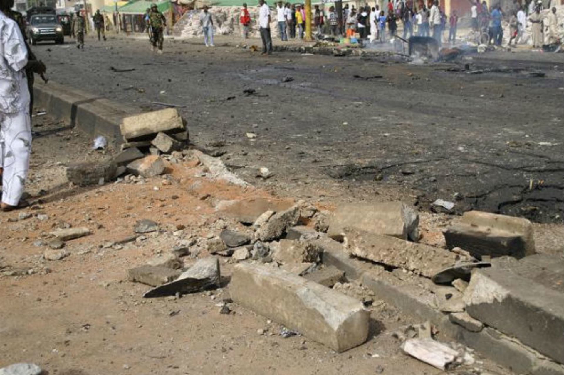 A view of the scene of a bomb blast is seen in Nigeria's northern city of Kaduna April 8, 2012.