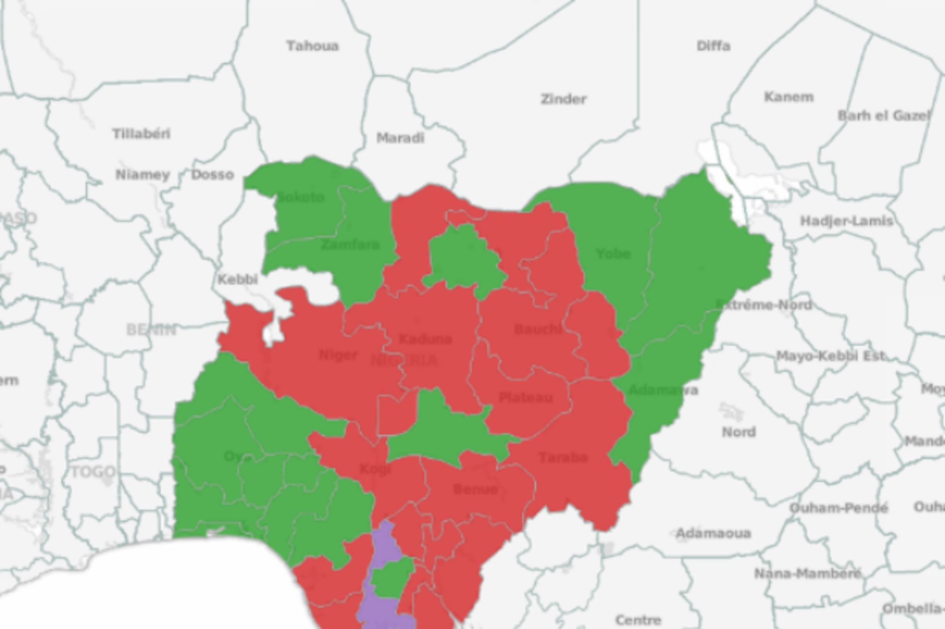 Africa - Nigeria political parties governors mapped 2