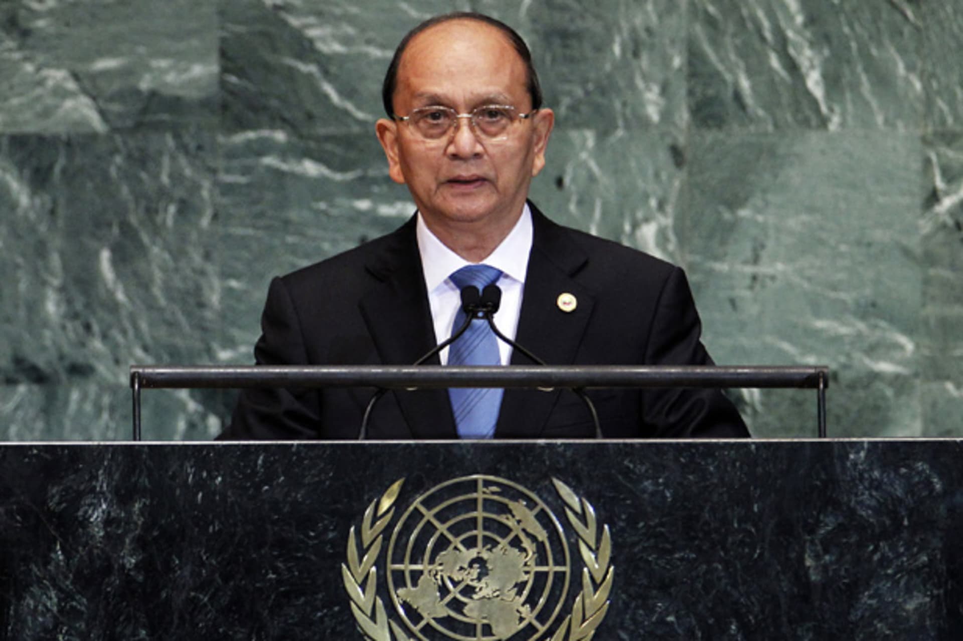 <p>Myanmar’s president Thein Sein addresses the sixty-seventh United Nations General Assembly at the UN Headquarters in New York.</p>
