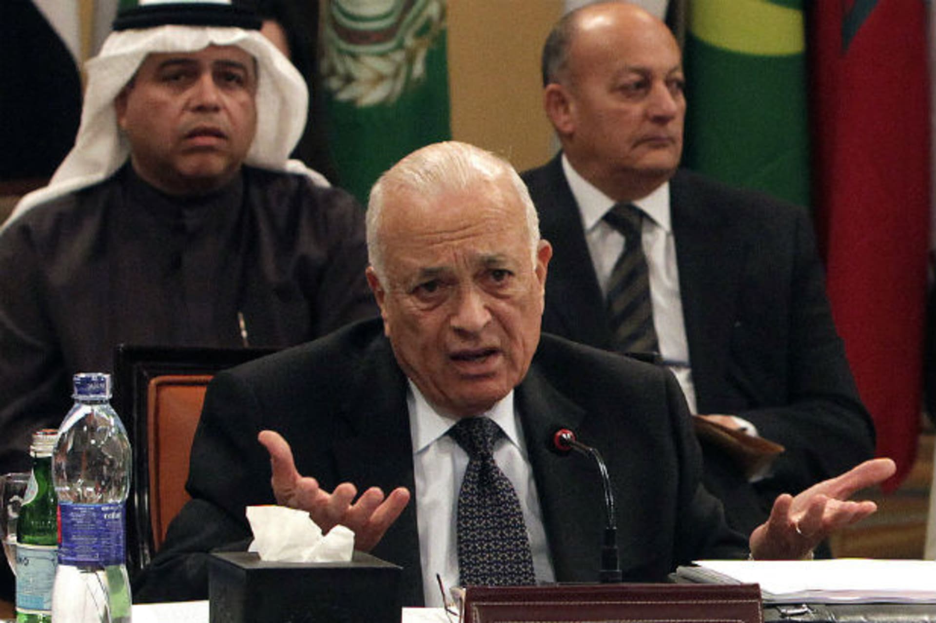 Secretary General Nabil al-Araby talks during a meeting of the Arab League states (Asmaa Waguih/Courtesy Reuters).