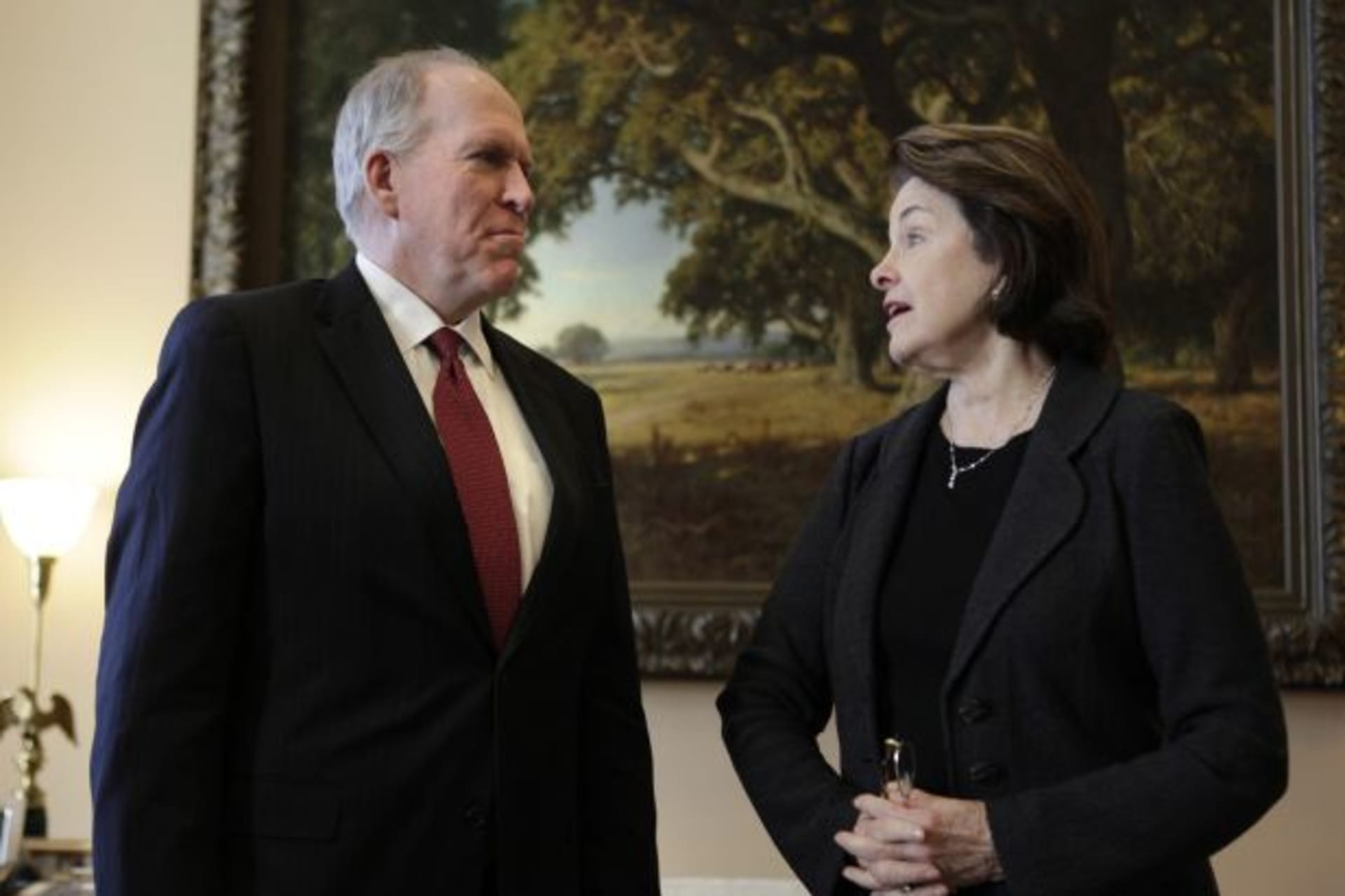 <p>Senate Intelligence Committee chairman Dianne Feinstein meets with John Brennan, nominee for director of central intelligence, on Capitol Hill on January 31, 2013 (Yuri Gripas/Courtesy Reuters).</p>
