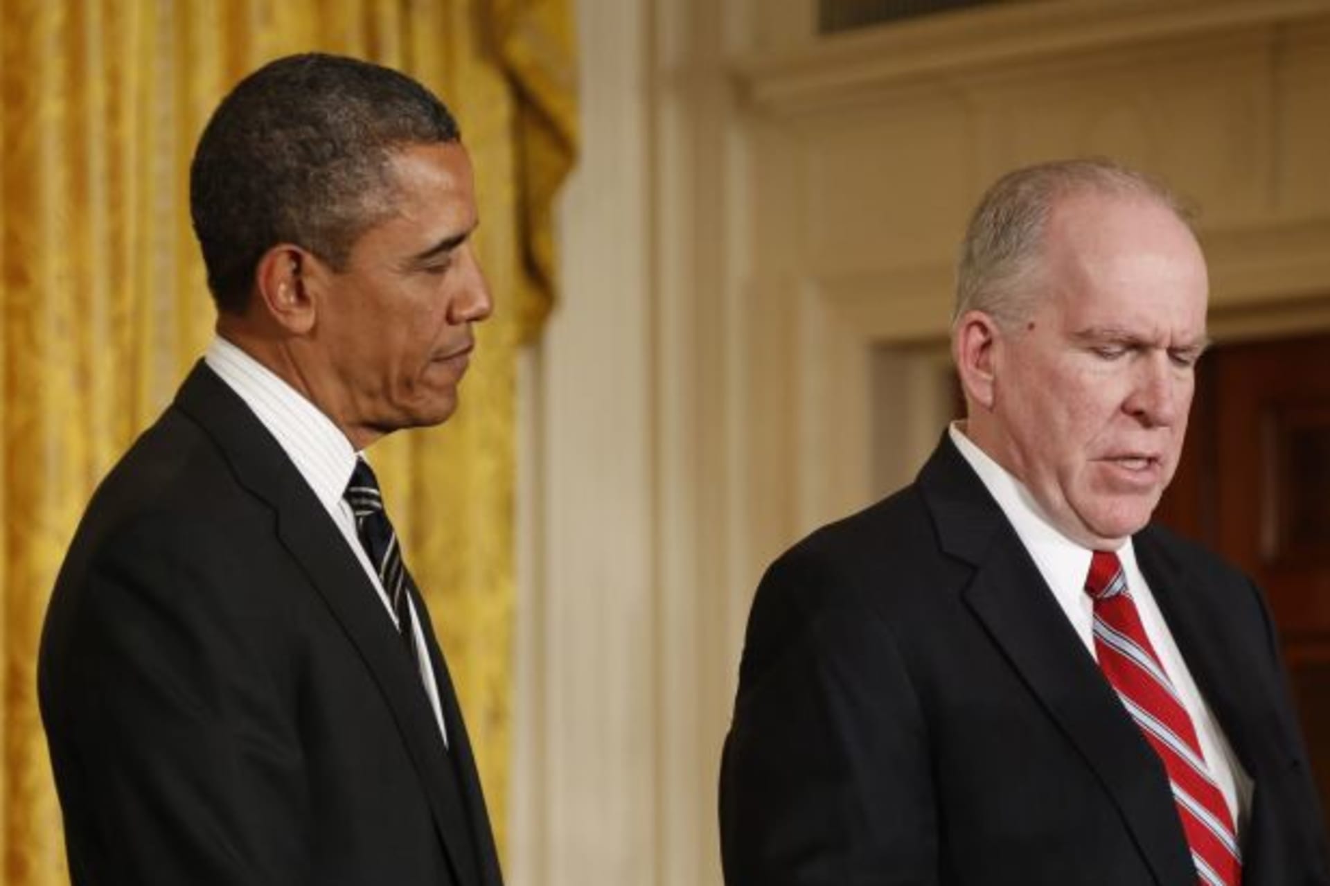 <p>President Obama listens after his announcement of Brennan as his nominee to be the new director of the CIA (Jason Reed/Courtesy Reuters).</p>
