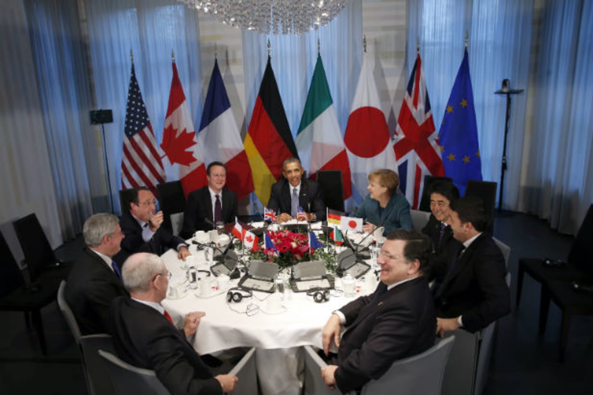 <p>The leaders of the Council of the European Union, Canada, France, the United Kingdom, the United States, Germany, Japan, China, and the EU Commission meet on the sidelines of the Nuclear Security Summit in The Hague on March 24, 2014.</p>

