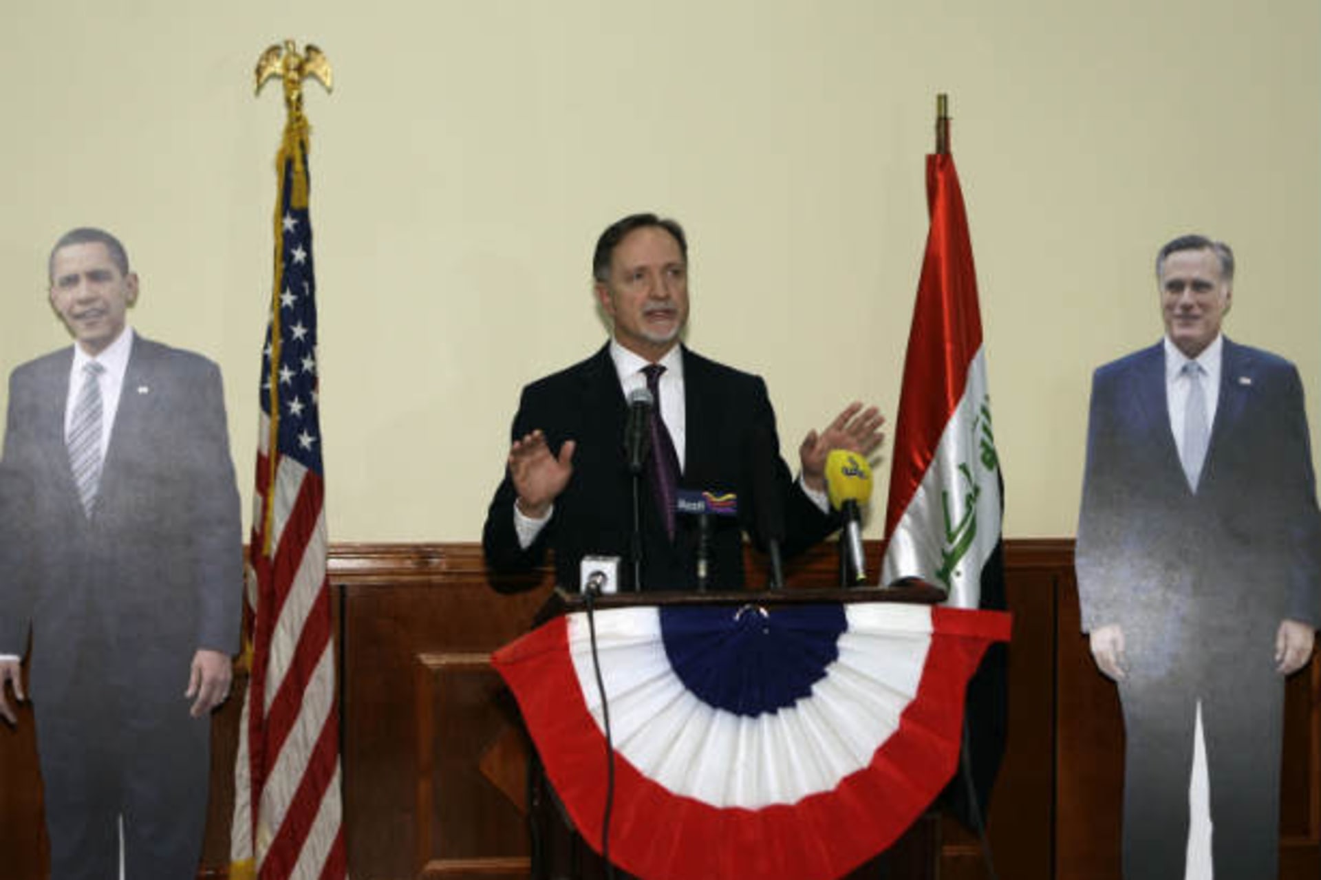 U.S. ambassador to Iraq Robert Stephen Beecroft speaks during a news conference in Baghdad after the announcement of Obama's victory on November 7, 2012 (Mohammed/Courtesy Reuters).