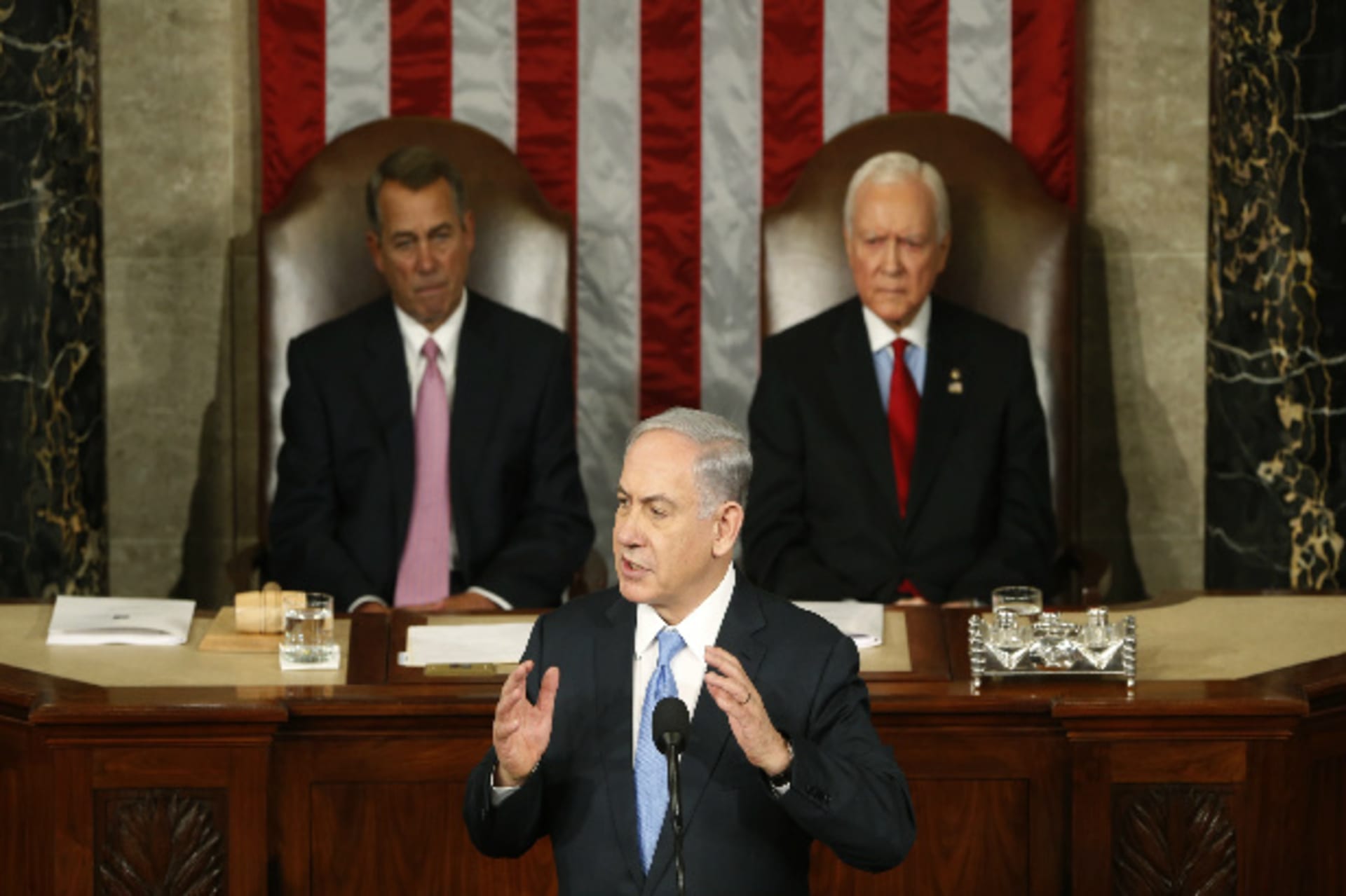 Israeli Prime Minister Benjamin Netanyahu (C) addresses a joint meeting of Congress in the House Chamber on Capitol Hill in Washington, March 3, 2015 (Ernst/Courtesy Reuters).