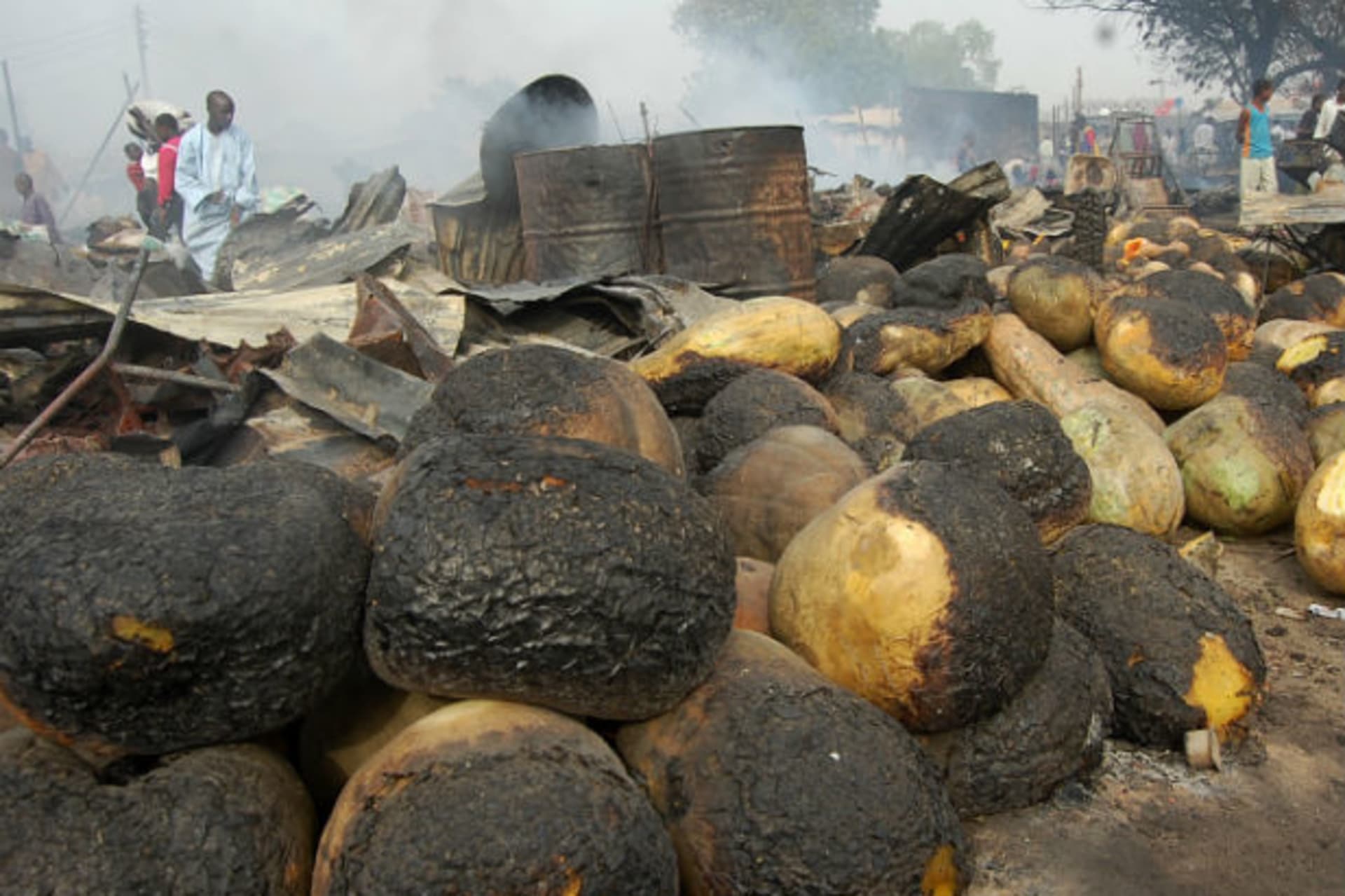 Farm produce are seen with burnt patches after a blast at Gomboru local market on Monday, in Nigeria's northern city Maiduguri February 7, 2012.