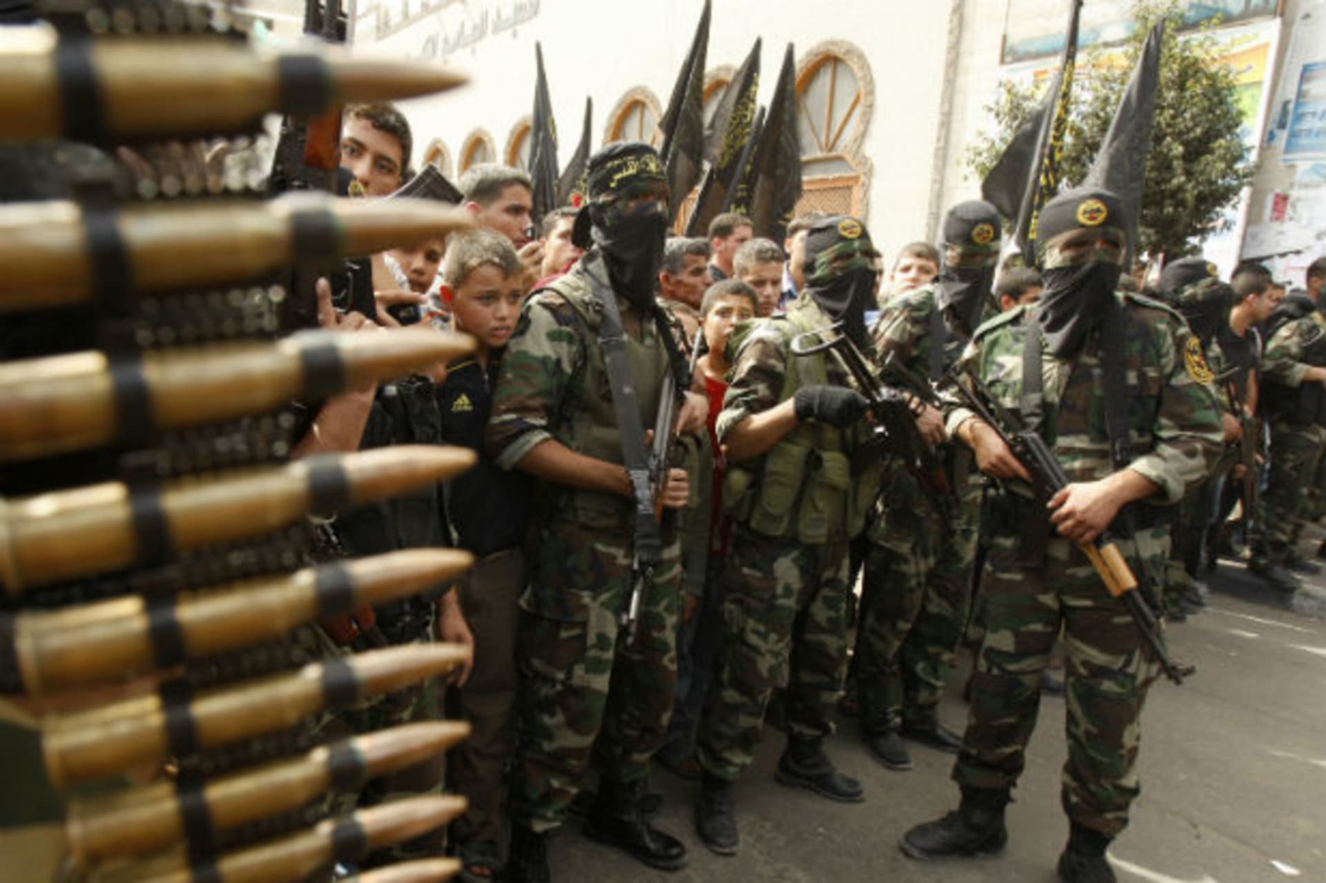 Islamic Jihad militants take part in the funeral of their comrades in Khan Younis in the southern Gaza Strip on October 30, 2011 (Ibraheem Abu Mustafa/Courtesy Reuters).