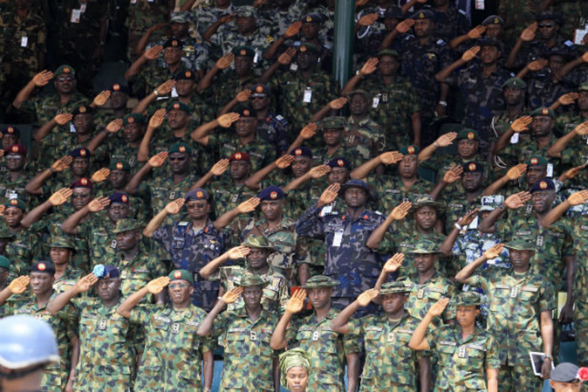 Commanding officers salute during a parade for the Nigeria Army's 150th anniversary celebration in Abuja, July 6, 2013. (Afolabi Sotunde/Courtesy Reuters)