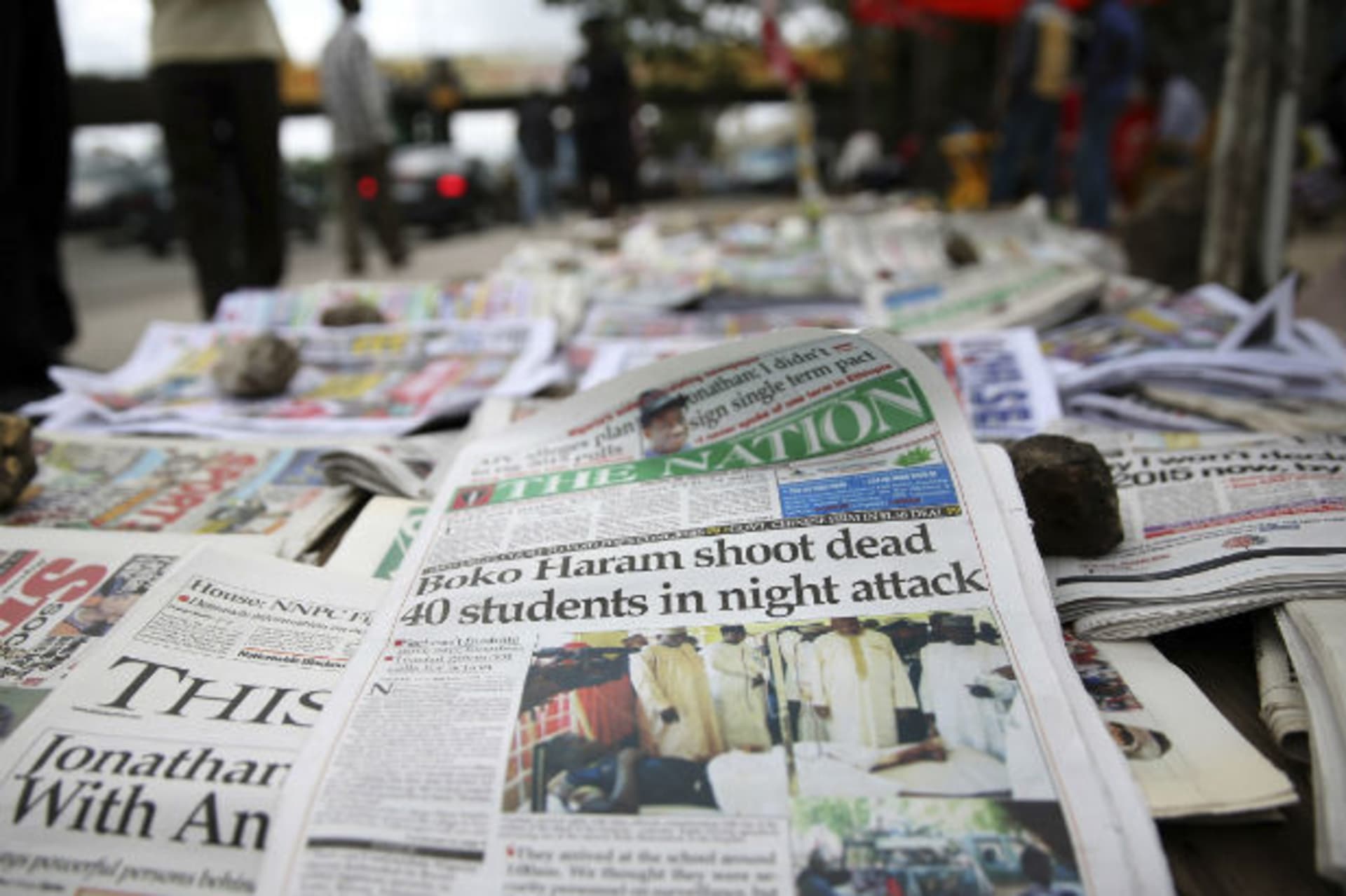 A newspaper is displayed at a vendor stand in Ikoyi district in Lagos September 30, 2013.
