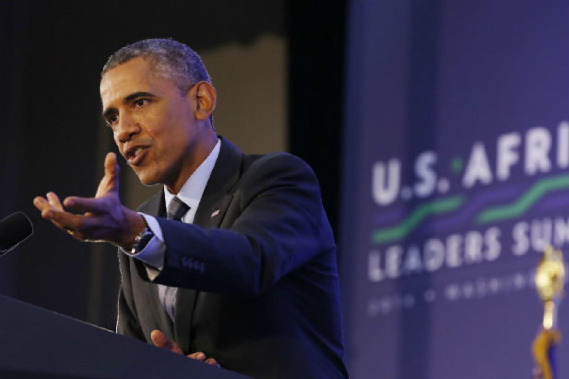 <p>U.S. President Barack Obama speaks at a news conference at the conclusion of the U.S.-Africa Leaders Summit at the State Department in Washington, DC, on August 6, 2014.</p>

