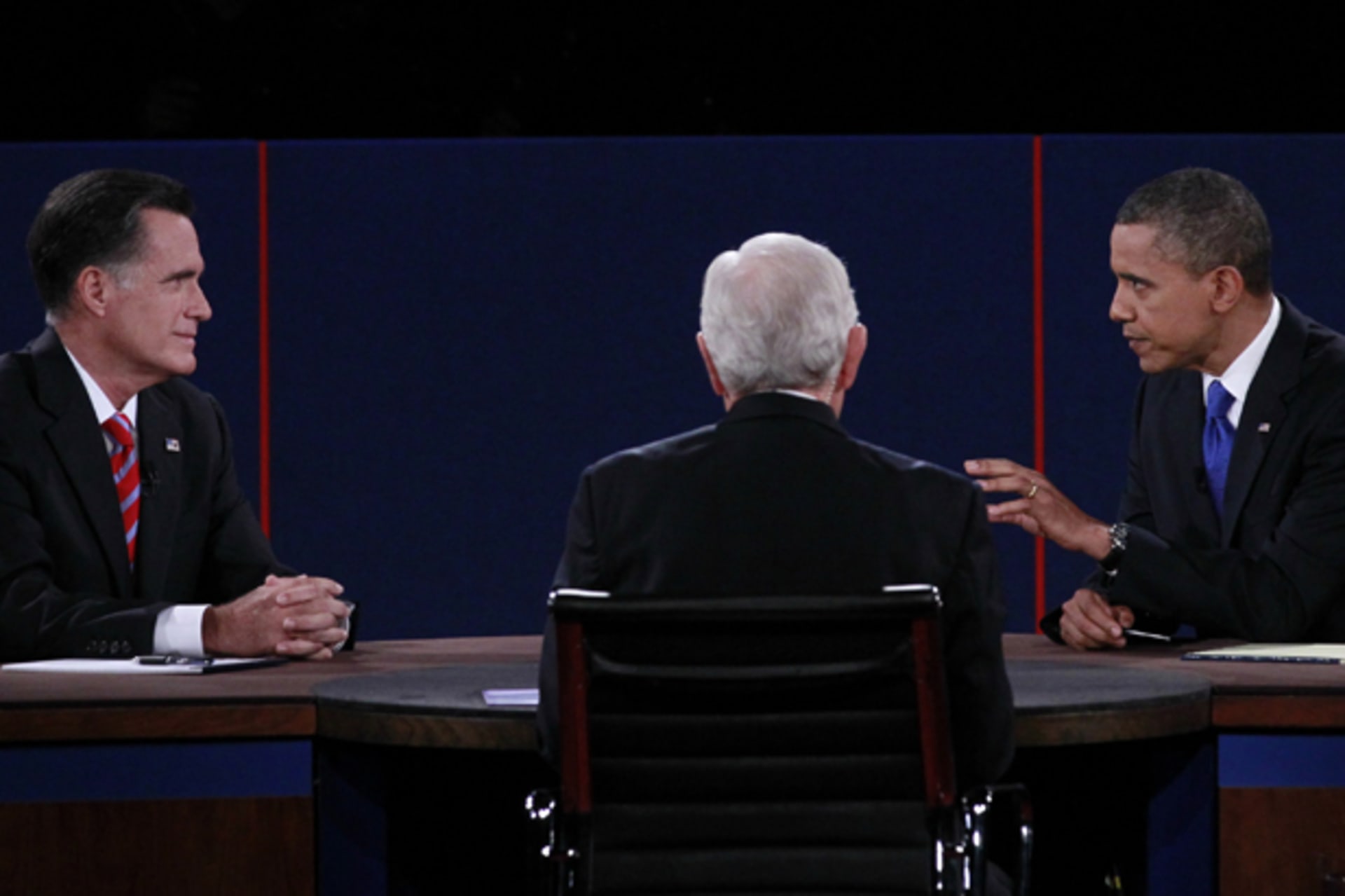 Republican presidential nominee Mitt Romney and U.S. President Barack Obama debate during the final U.S. presidential debate in Boca Raton
