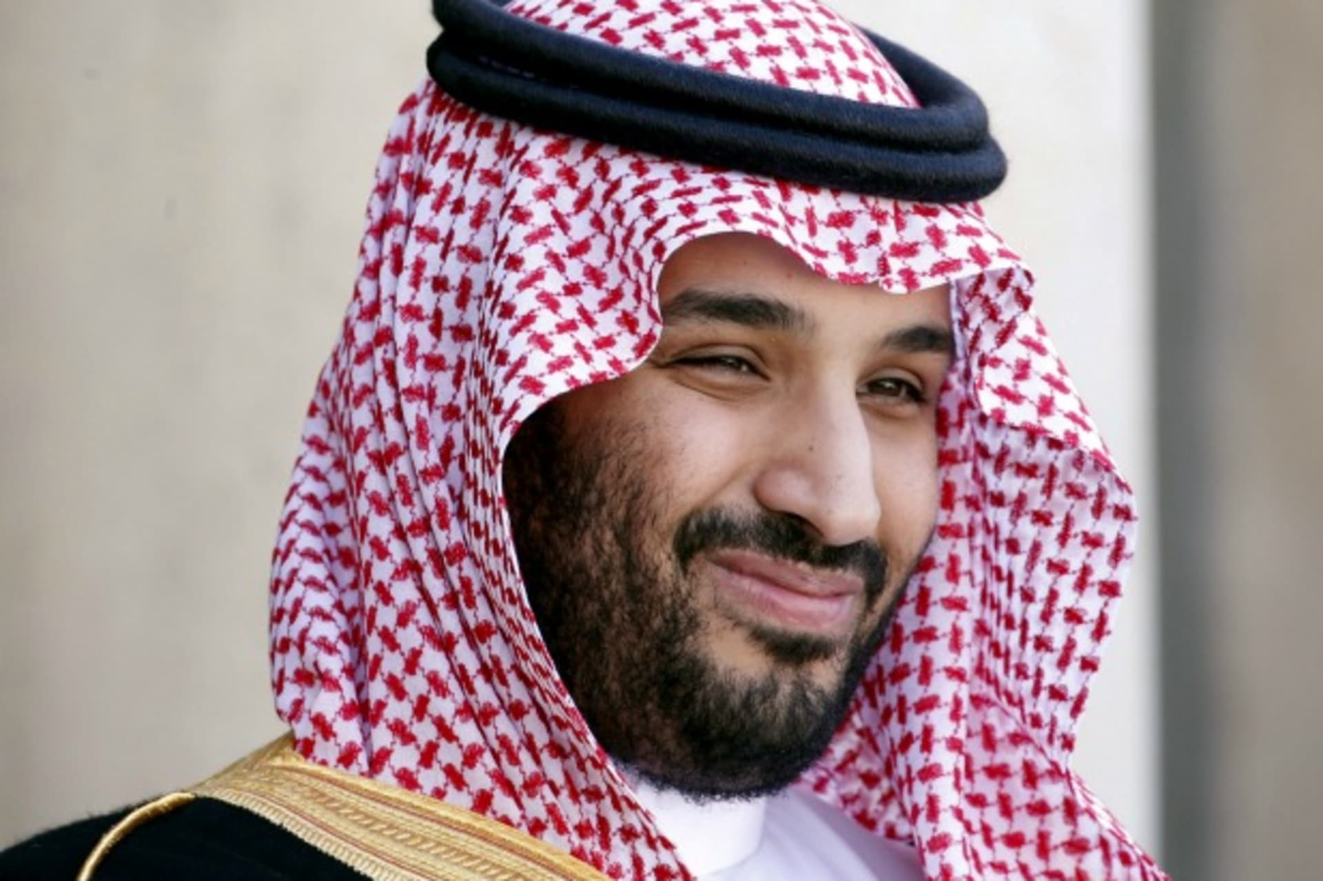 <p>Saudi Arabia’s Deputy Crown Prince Mohammed bin Salman reacts upon his arrival at the Elysee Palace in Paris, France (Charles Platiau/Reuters).</p>

