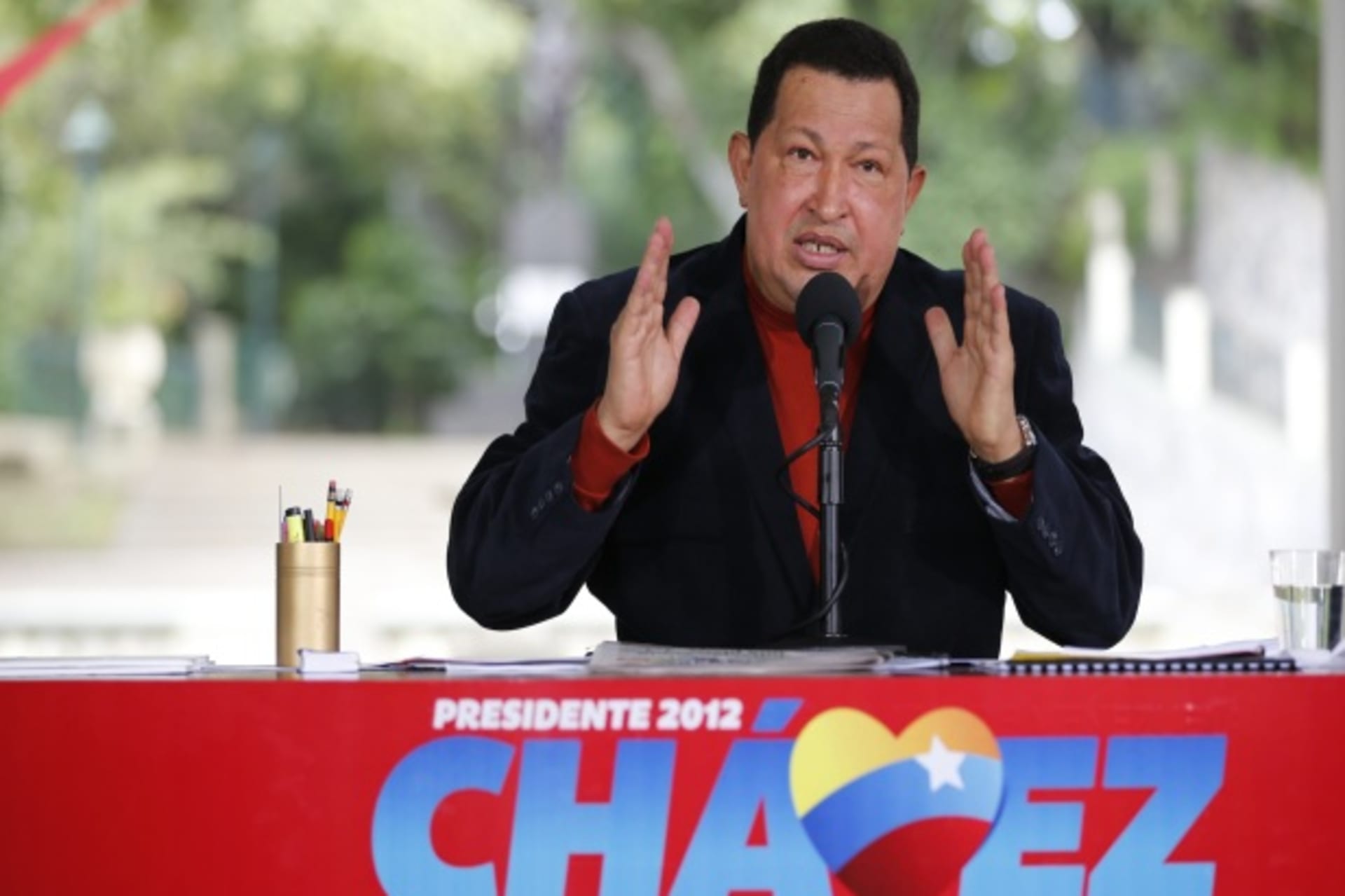 <p>Venezuelan president Hugo Chavez talks during a press conference in Caracas on September 5, 2012 (Jorge Silva/Courtesy Reuters).</p>
