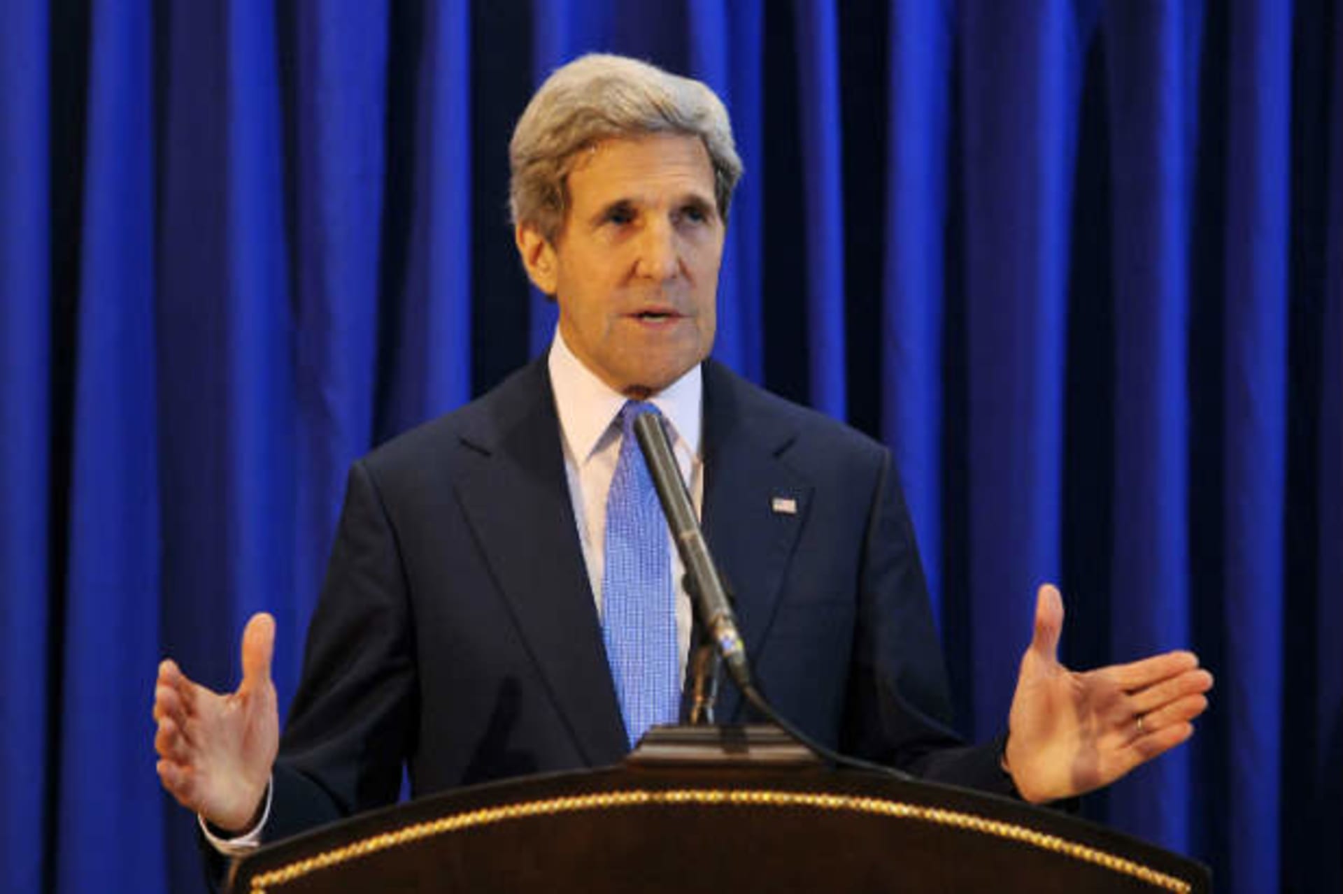 U.S. Secretary of State John Kerry speaks during a news conference at Queen Alia International Airport in the Jordanian capital of Amman July 19, 2013 (Ngan/Courtesy Reuters).
