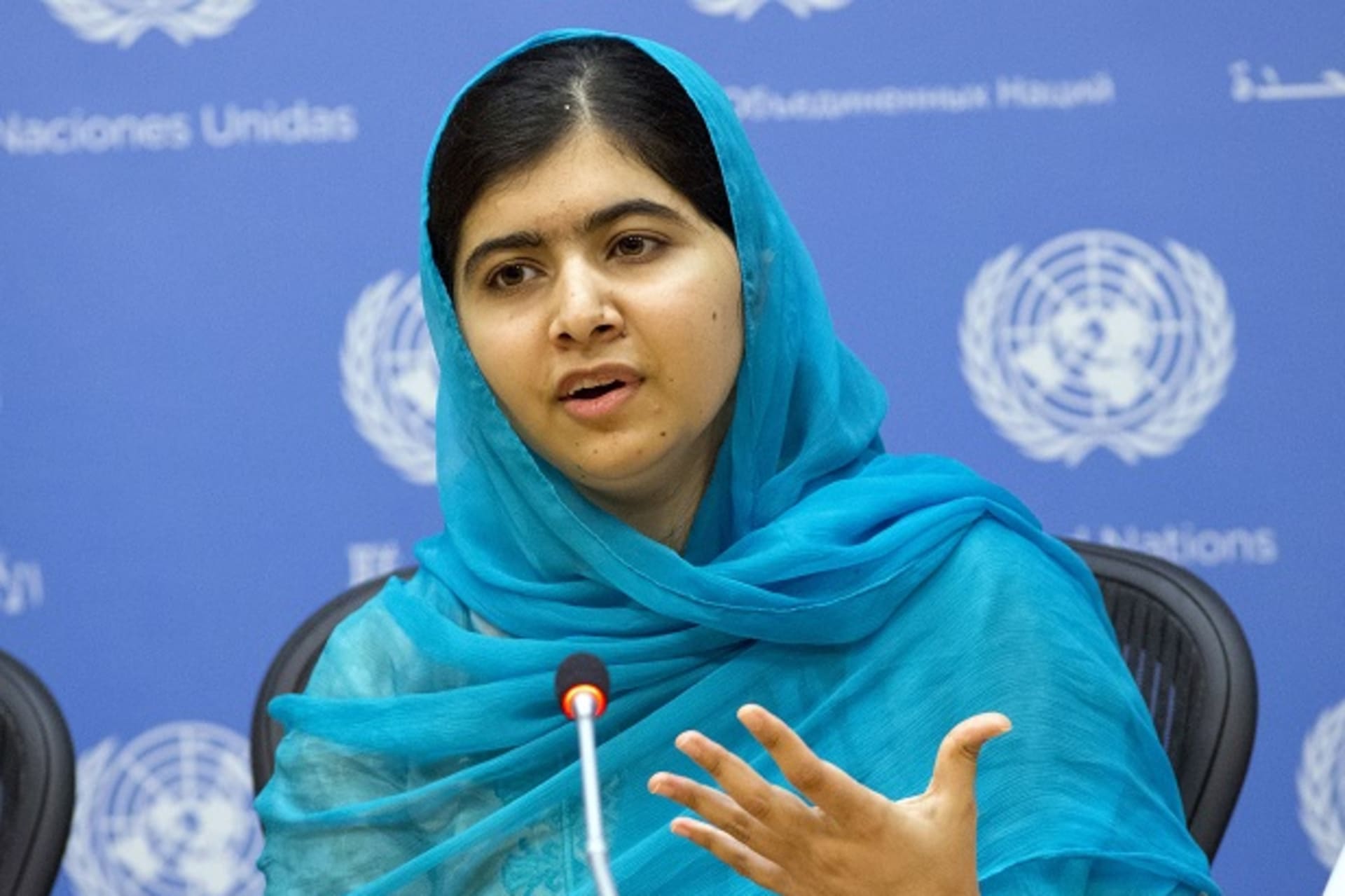 Nobel Peace Prize winner Malala Yousafza speaks during a news conference following her address at the United Nations General Assembly at the U.N. headquarters in New York