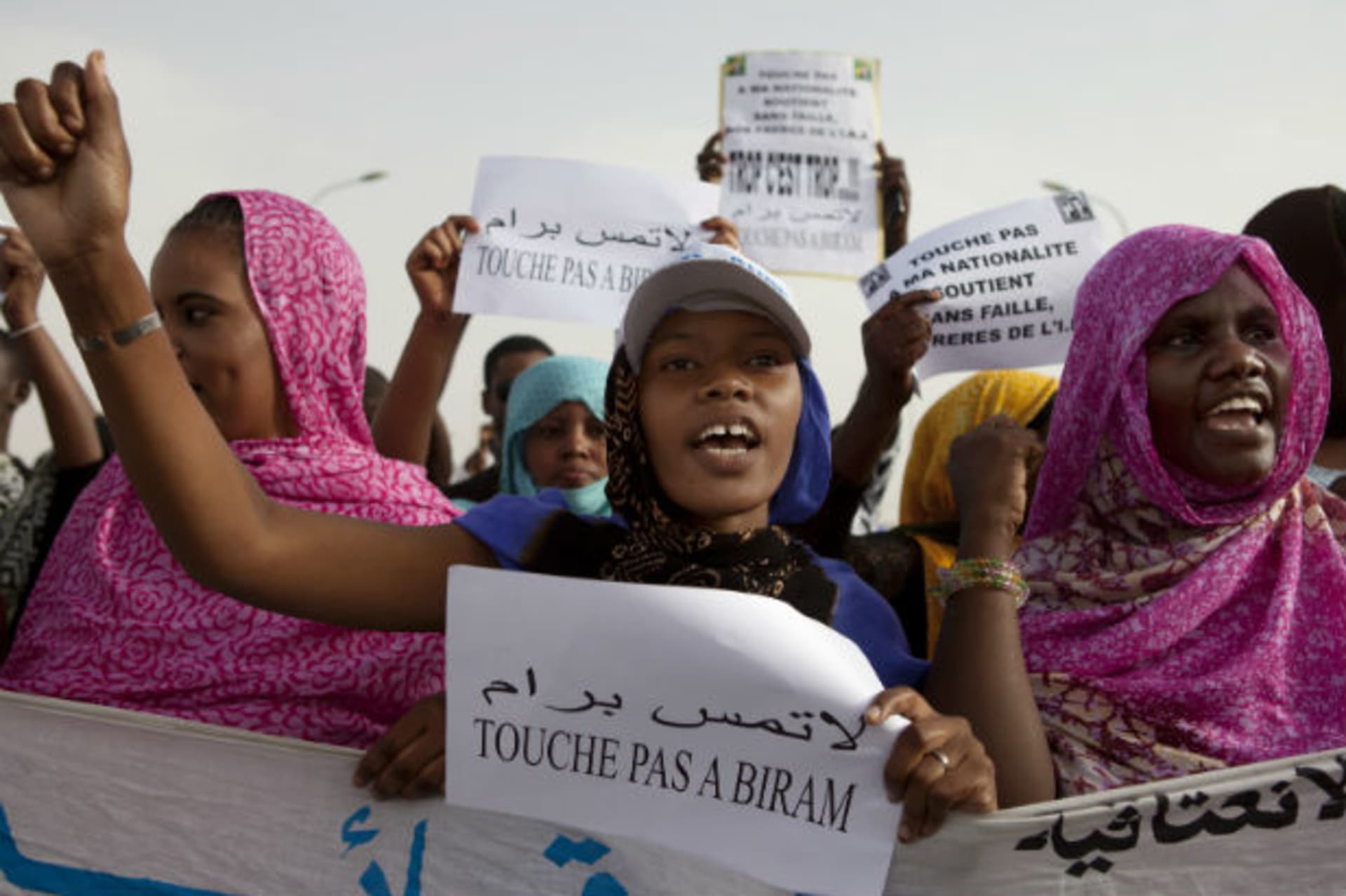 Mauritanian anti-slavery protesters march to demand the liberation of imprisoned abolitionist leader Biram Ould Abeid in Nouakchott, May 26, 2012.