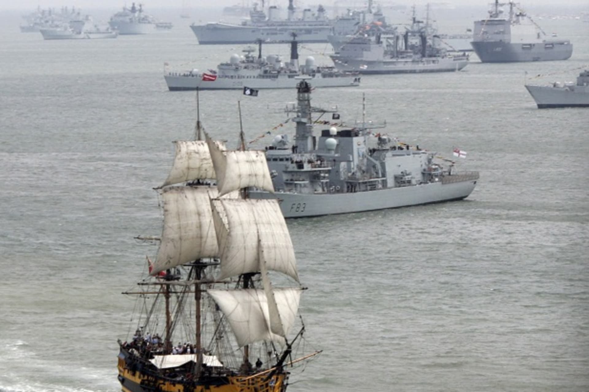 Tallship The Grande Turk trails Britain's Queen Elizabeth II's ship HMS Endurance ...