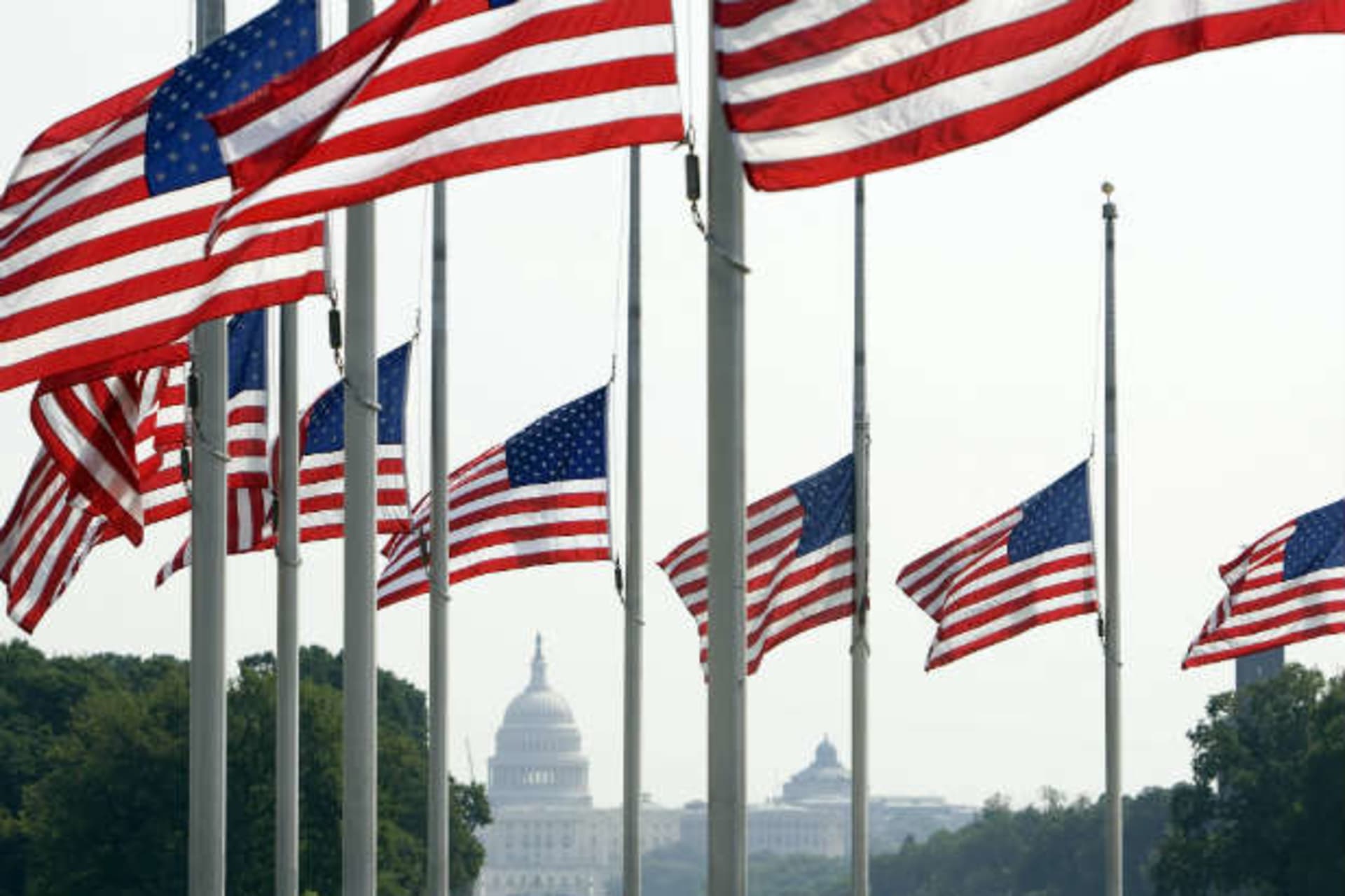 <p>American flags fly at half-staff in Washington, D.C. (Larry Downing/Courtesy Reuters)</p>
