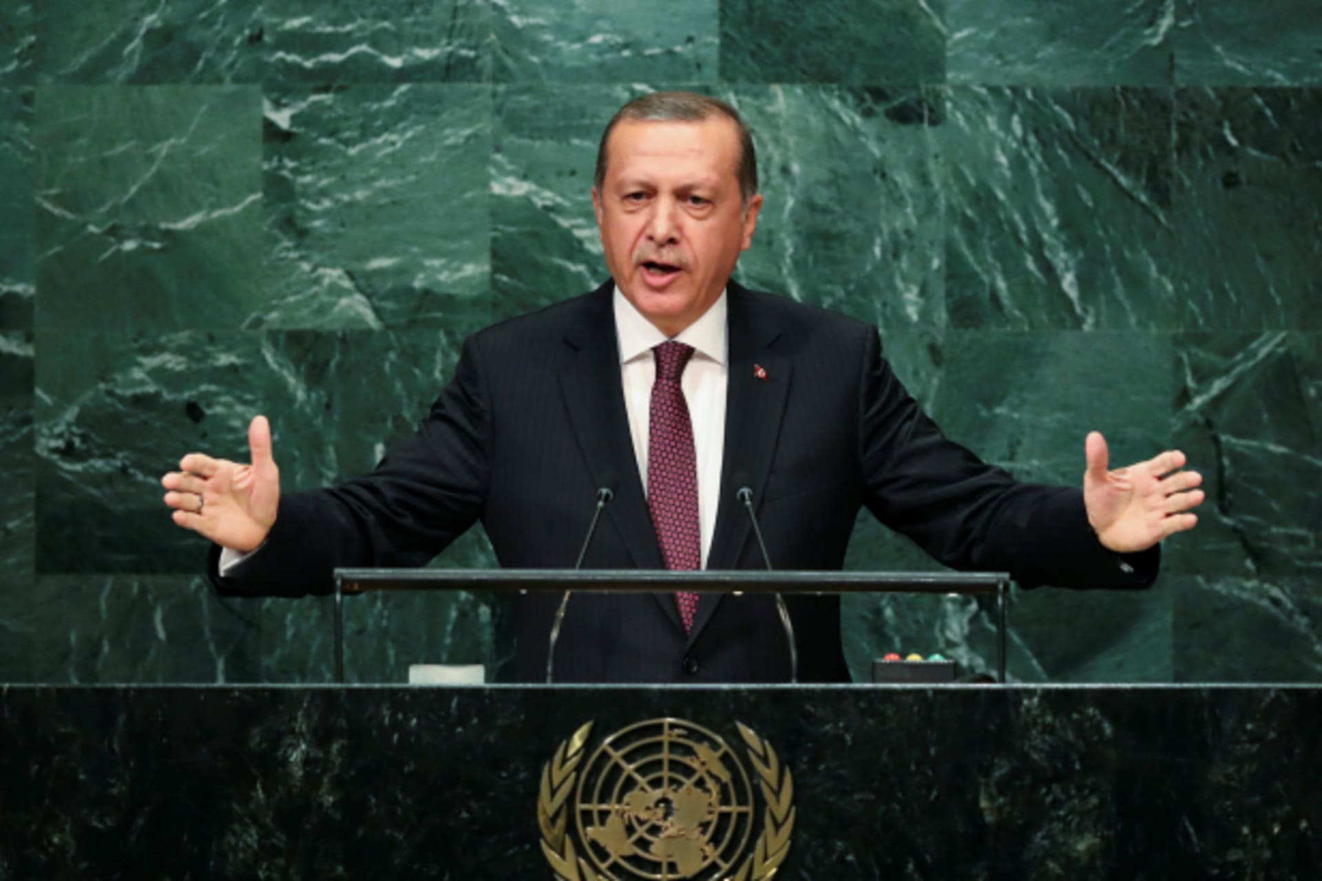 <p>Turkish President Recep Tayyip Erdogan addresses the United Nations General Assembly in the Manhattan borough of New York (Eduardo Munoz/Reuters).</p>