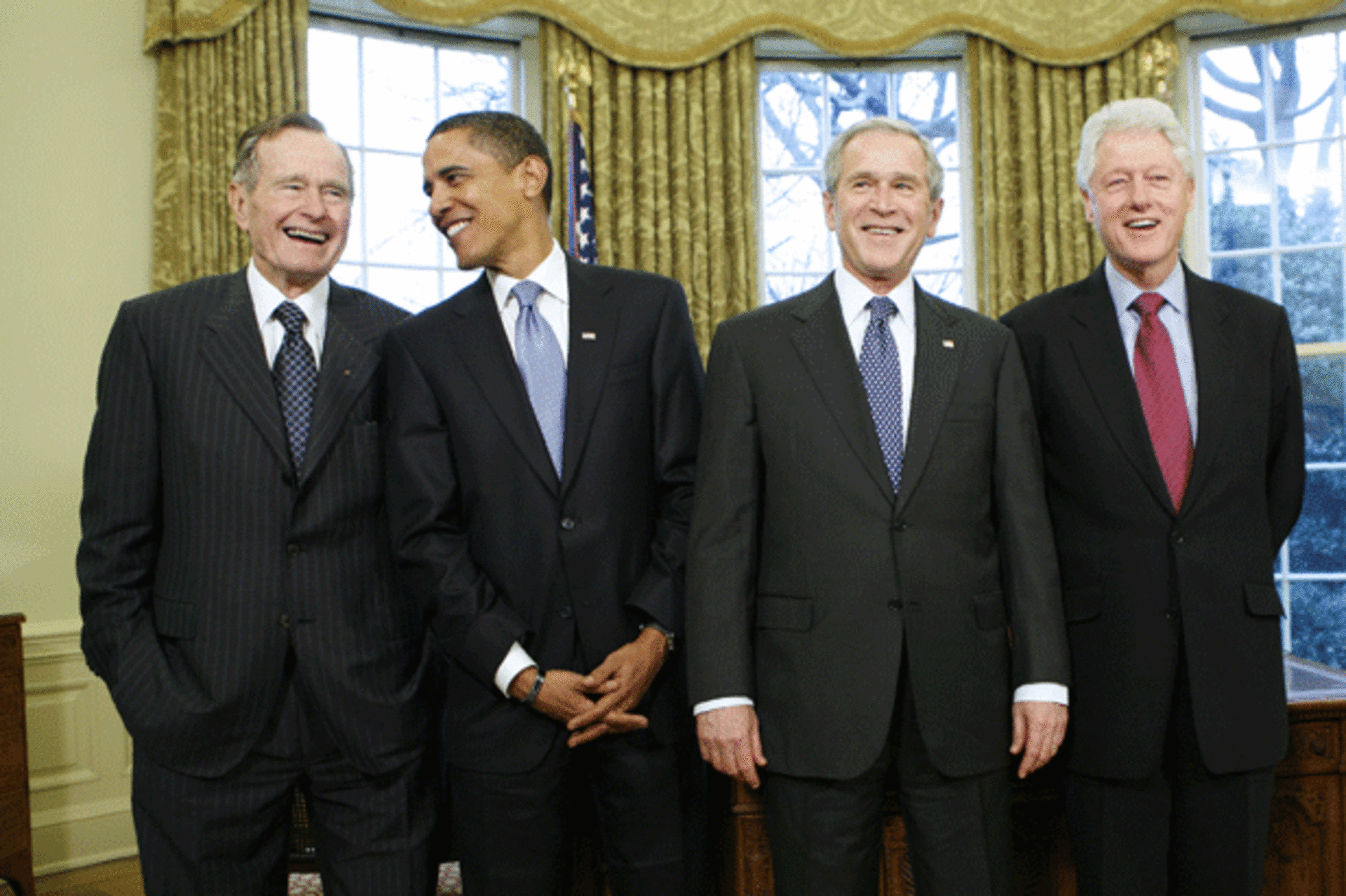 <p>President George W. Bush meets with former presidents and President-elect Barack Obama in the Oval Office of the White House in Washington, January 2009. (Kevin Lamarque/Reuters)</p>