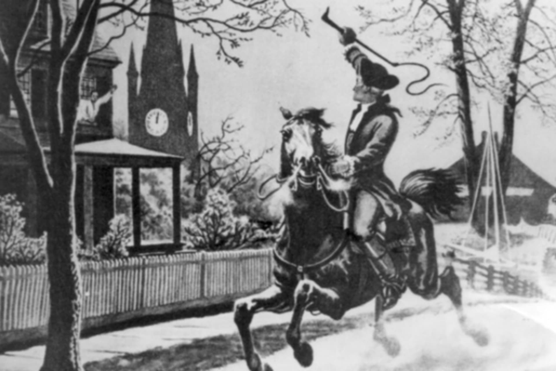 <p>Paul Revere rides toward Concord on April 18, 1775. (Courtesy the National Archives)</p>
